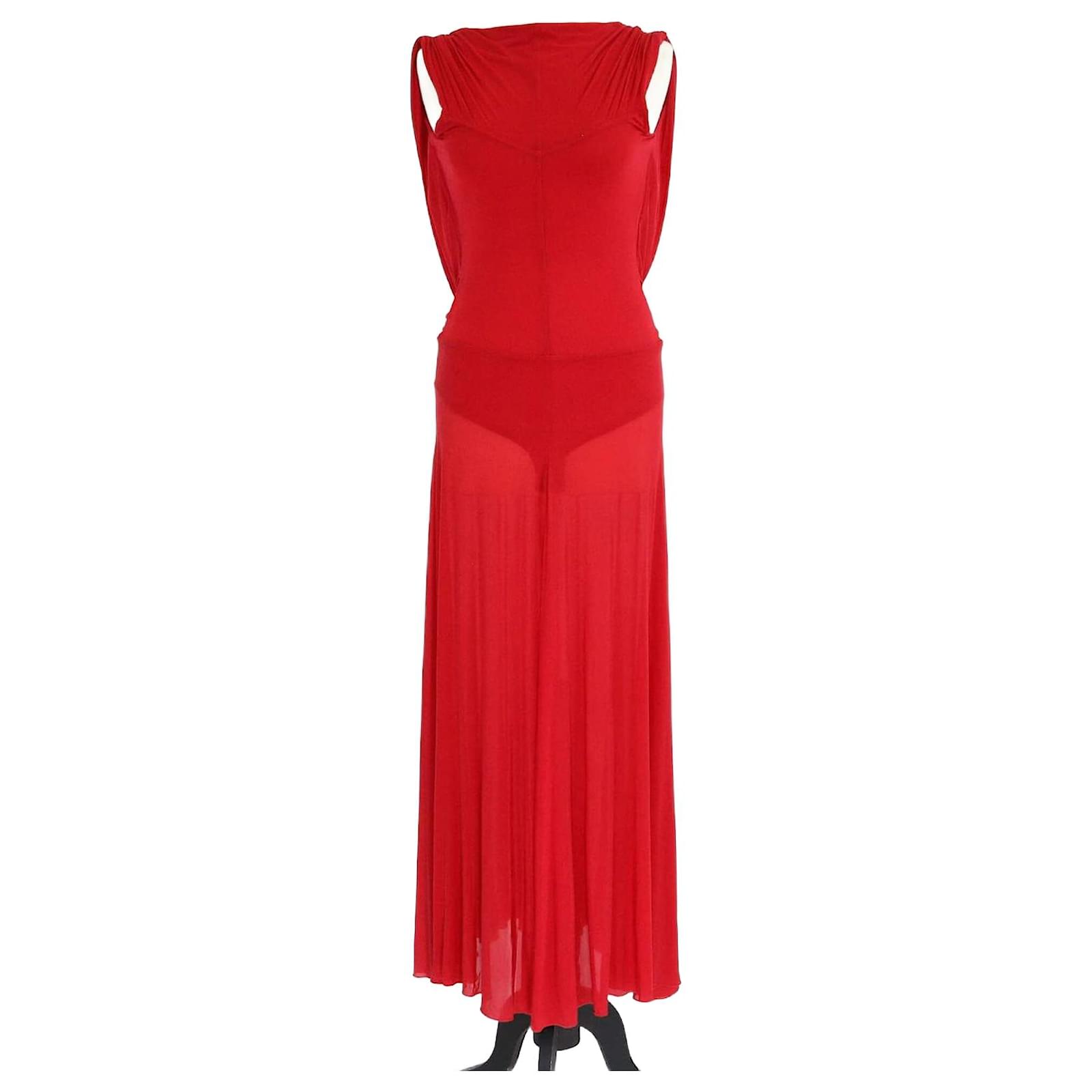 Magda Butrym Red Cupro Drop Waist Maxi Dress Elastane Rayon ref