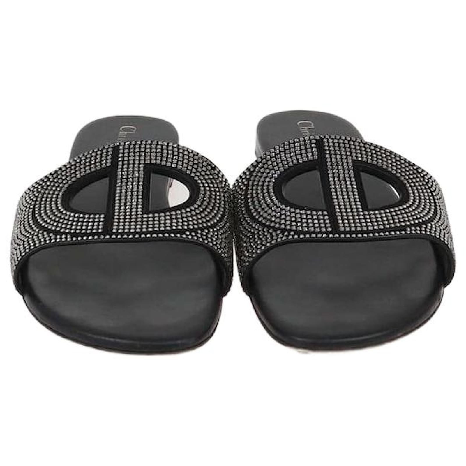 Sandalias planas D-Way embellecidas con cristal negro Christian