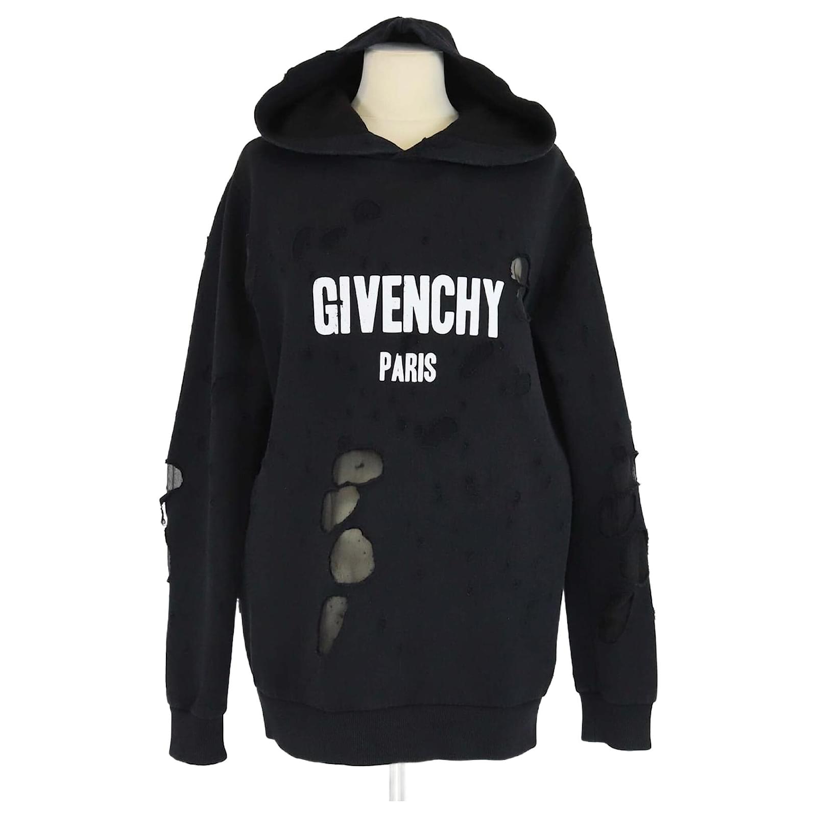 Givenchy Black Logo Print Cotton Distressed Cuban Fit Hoodie