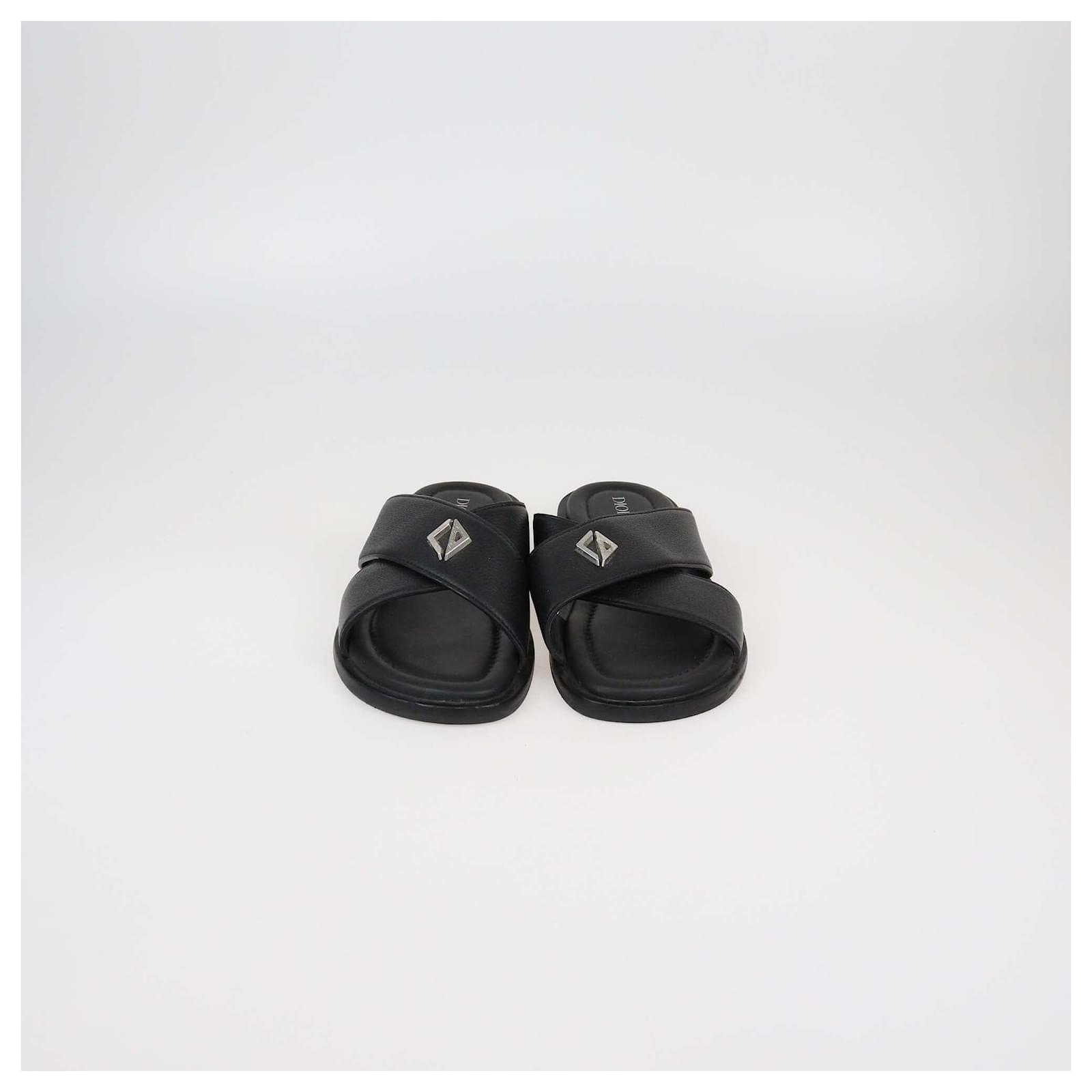 Christian Dior Dior Homme Black Leather Alias Flat Slides ref