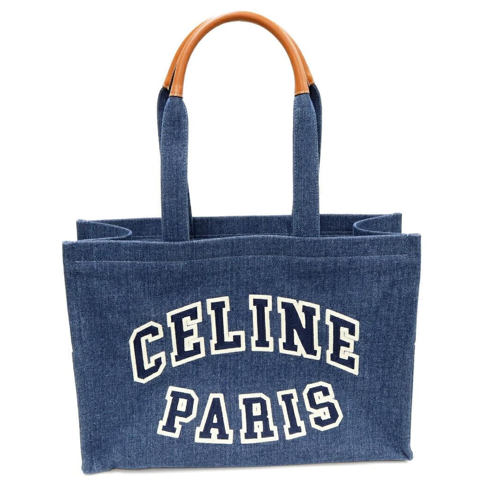 Céline Grand Sac Tote en Toile Denim Celine Jean Bleu