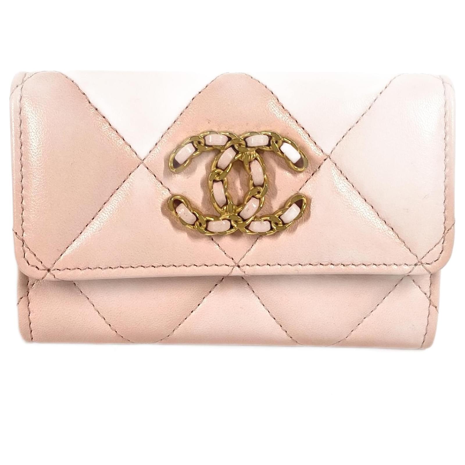 Chanel 19 Line Chain CC Card Case Pink Golden Leather