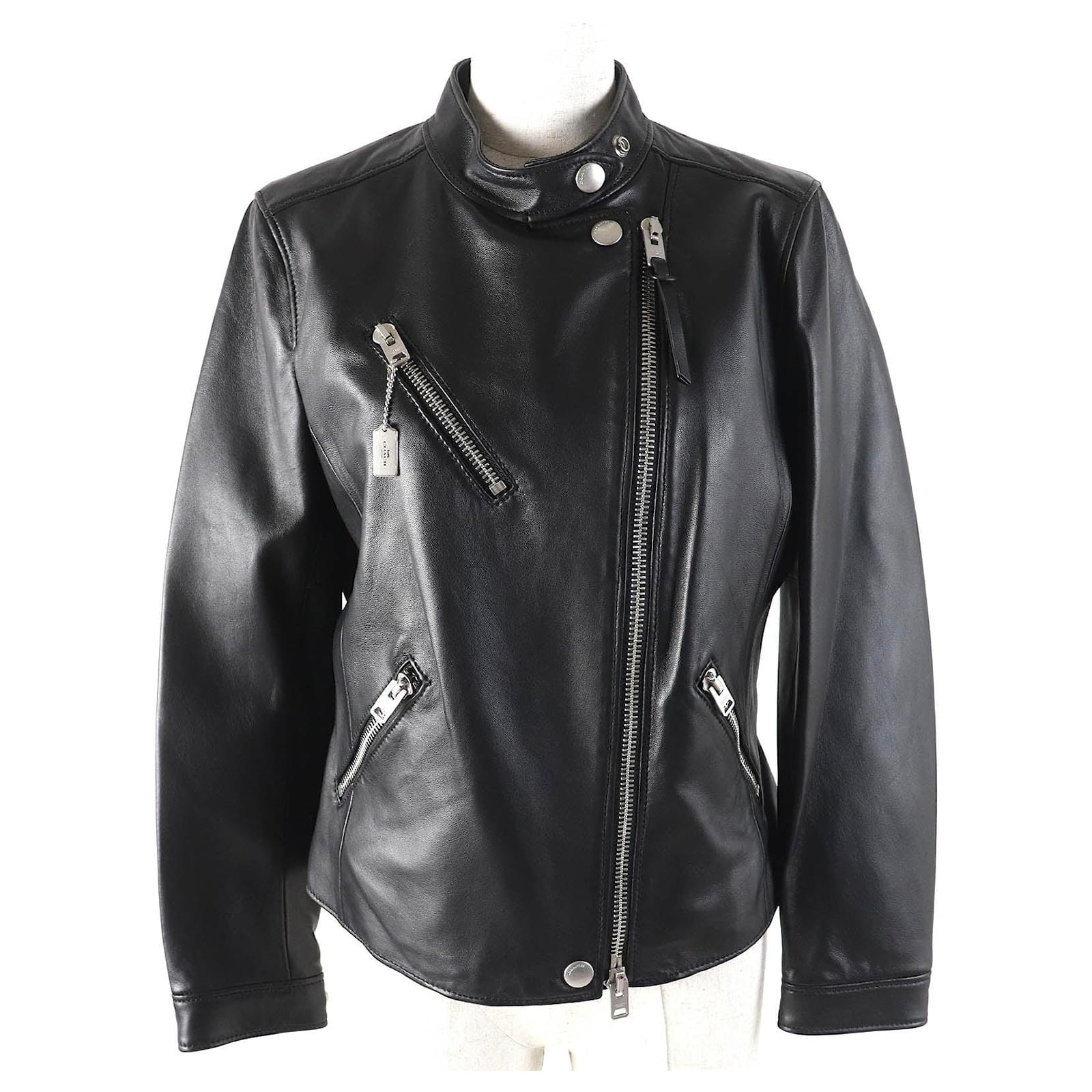 COACH UPTOWN RACER 羊革ブラックレザーライダージャケット Coach Uptown Racer Jacket Sheep Leather Jacket Black Lambskin ref
