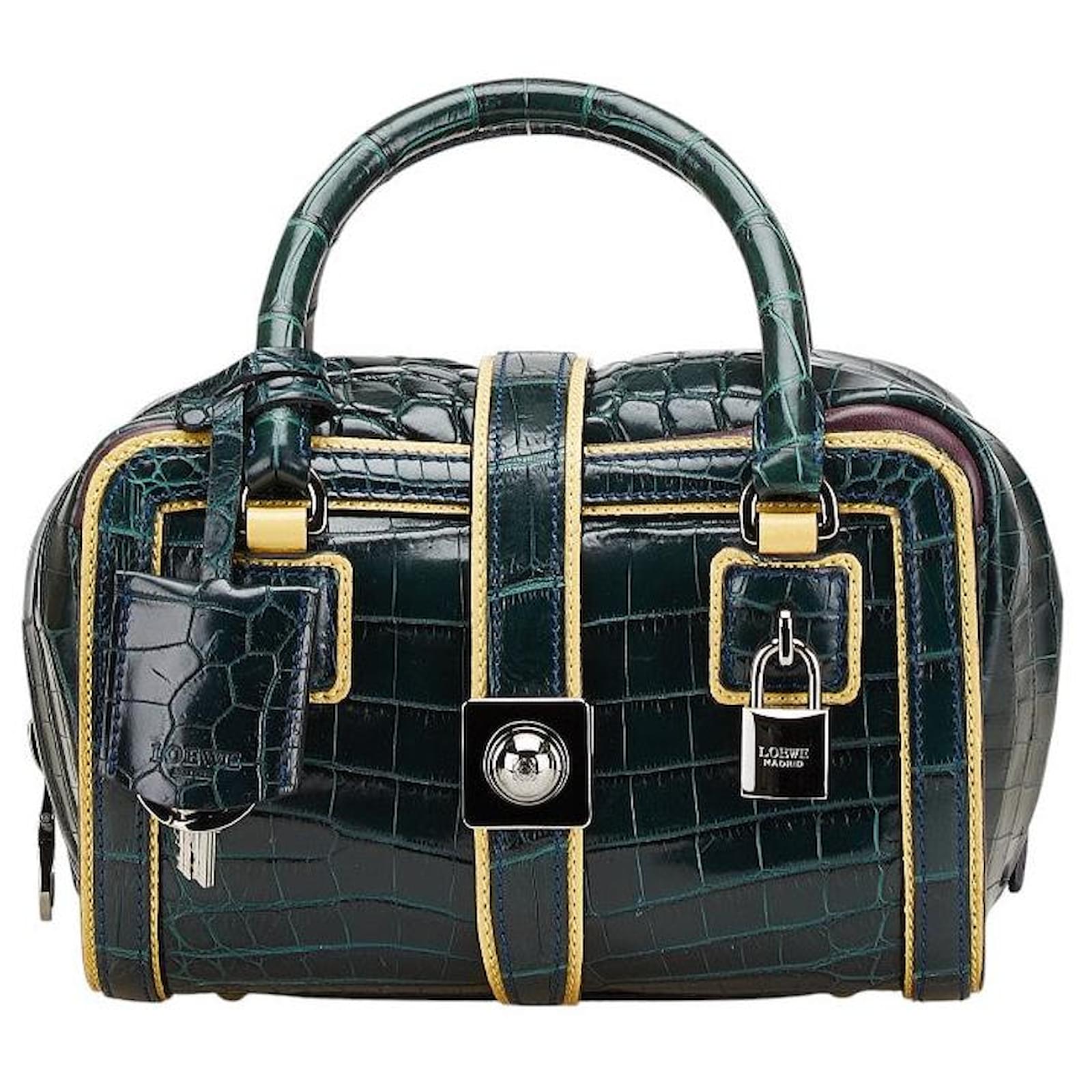 Bolso de cuero con estampado de cocodrilo Loewe Beige Verde ref