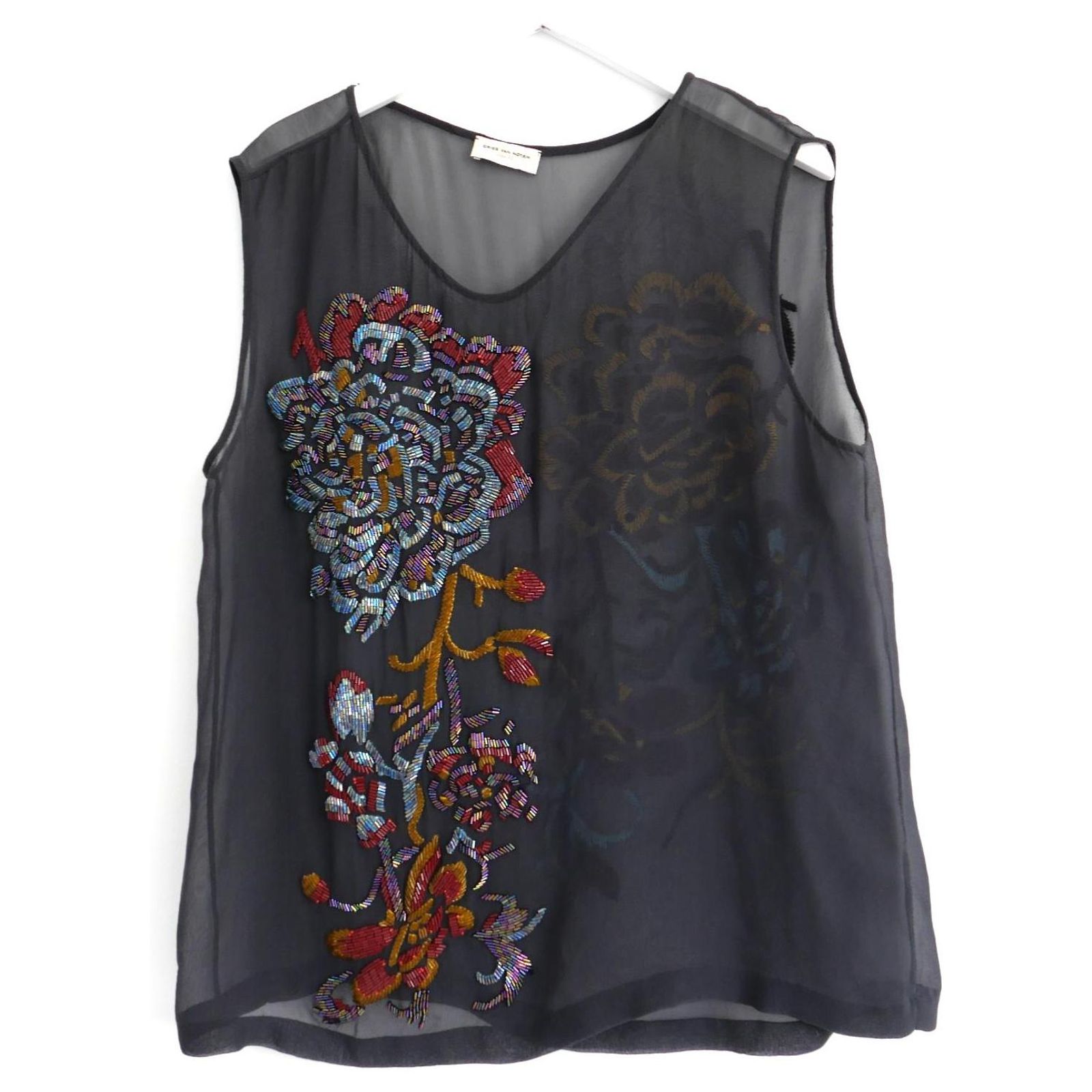 Dries Van Noten Fall 2003 Vintage Beaded Blouse Black Silk ref 
