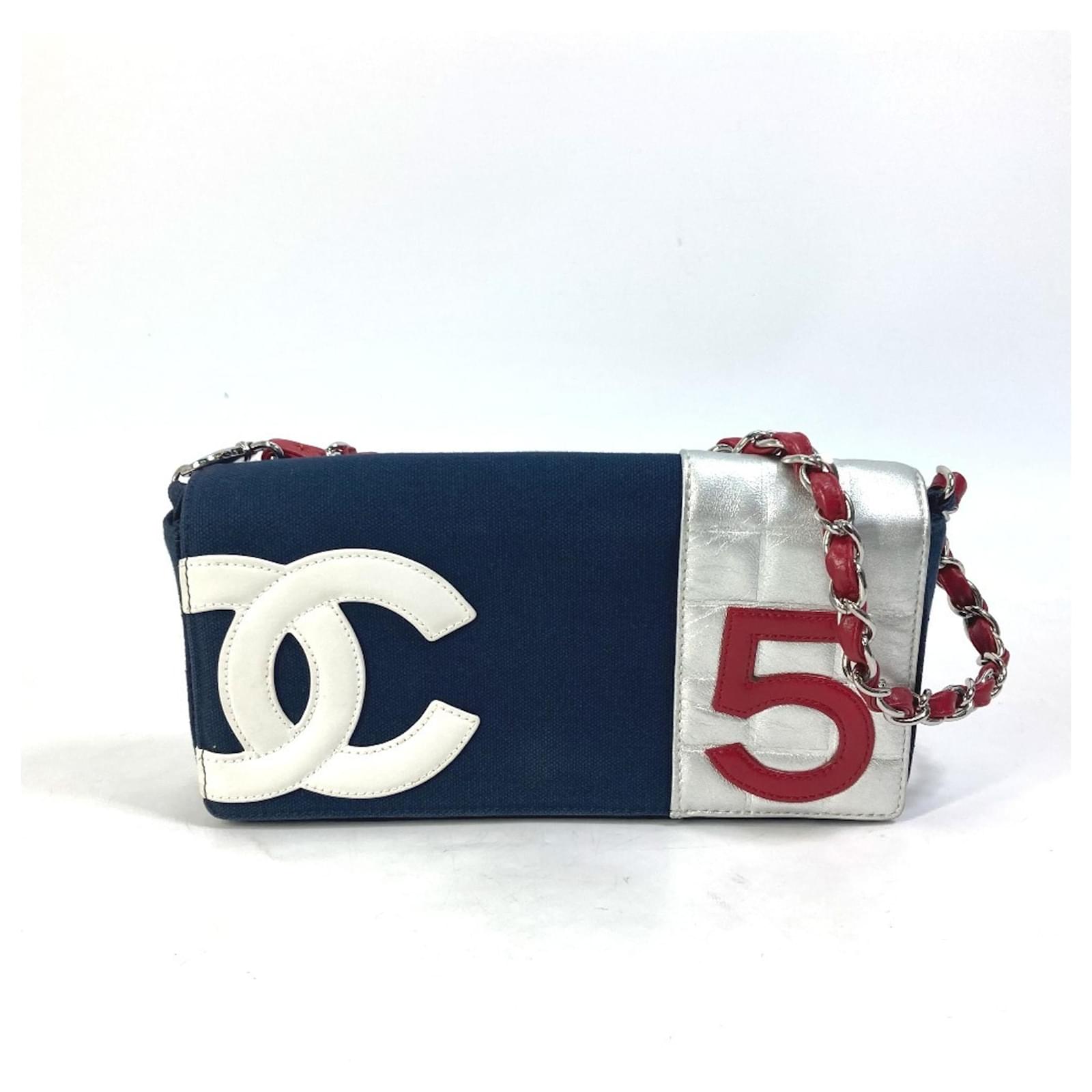 Chanel Vintage No. 5 Chain Shoulder Bag Silvery Red Navy blue