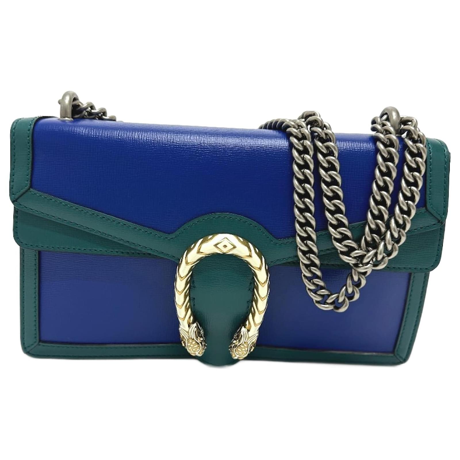 Gucci Two-Tone Dionysus Chain Shoulder Bag Blue Green Leather ref
