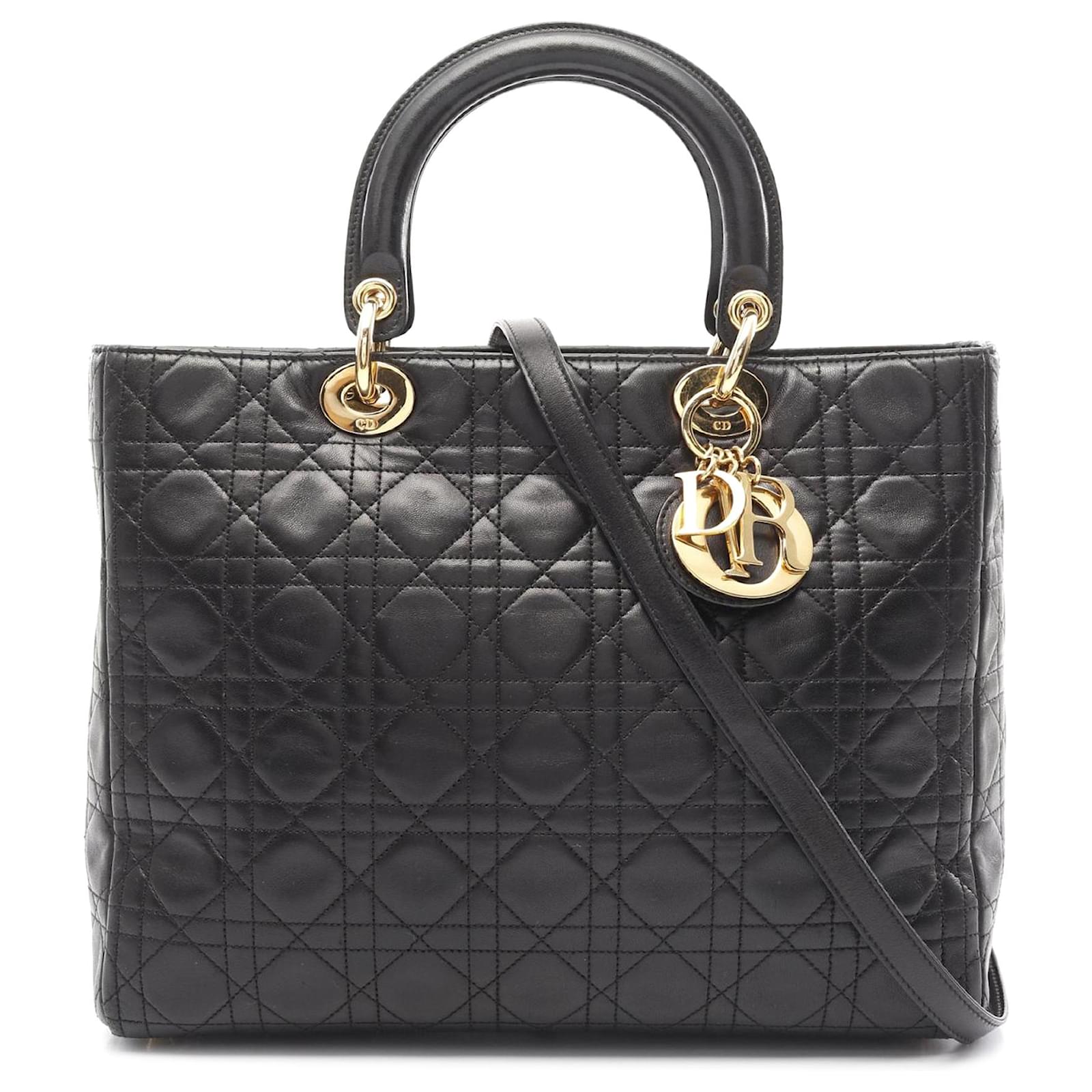 Dior Black Large Lambskin Cannage Lady Dior Leather ref.2478681 - Joli