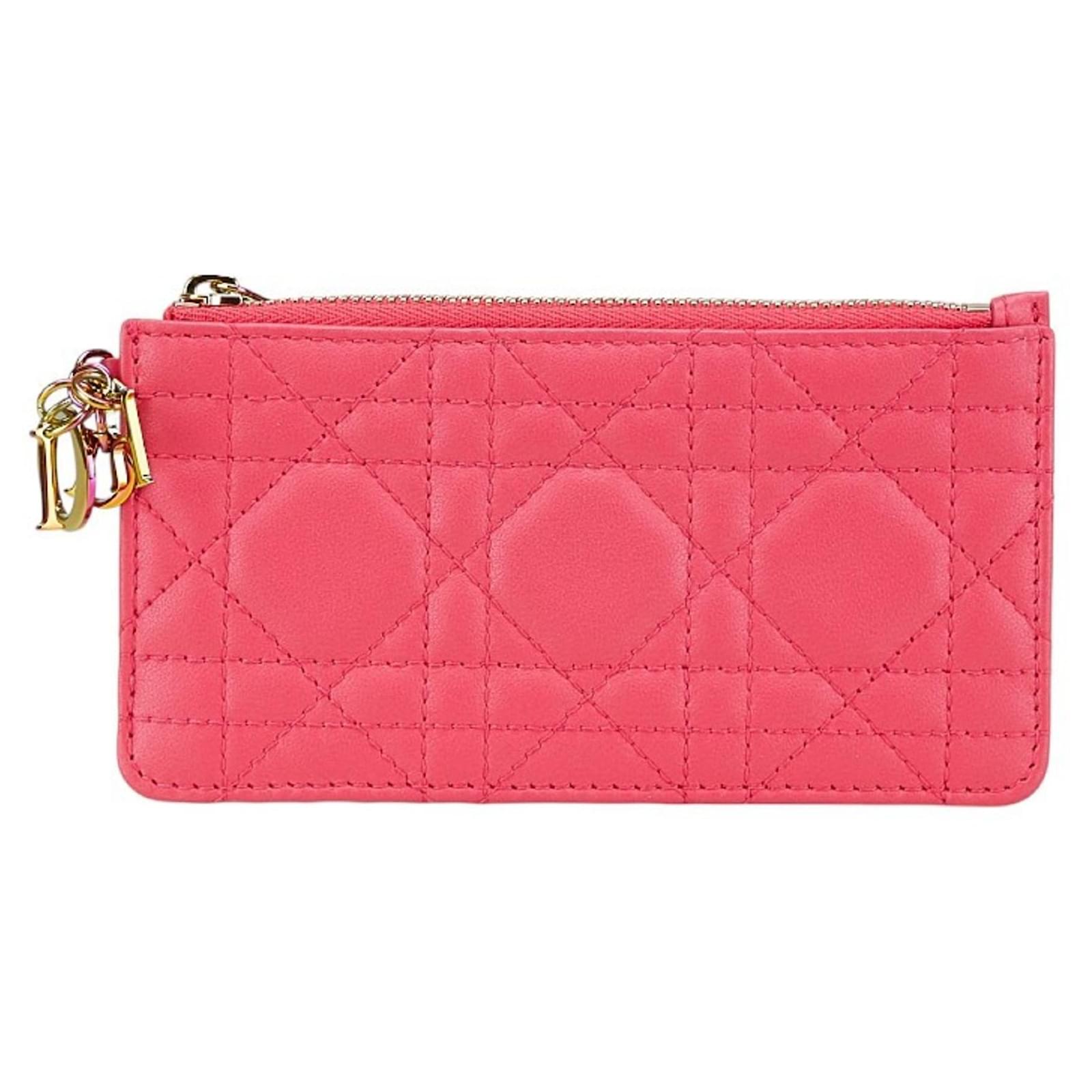 Christian Dior Dior Cannage Card Case in Pink Leather
