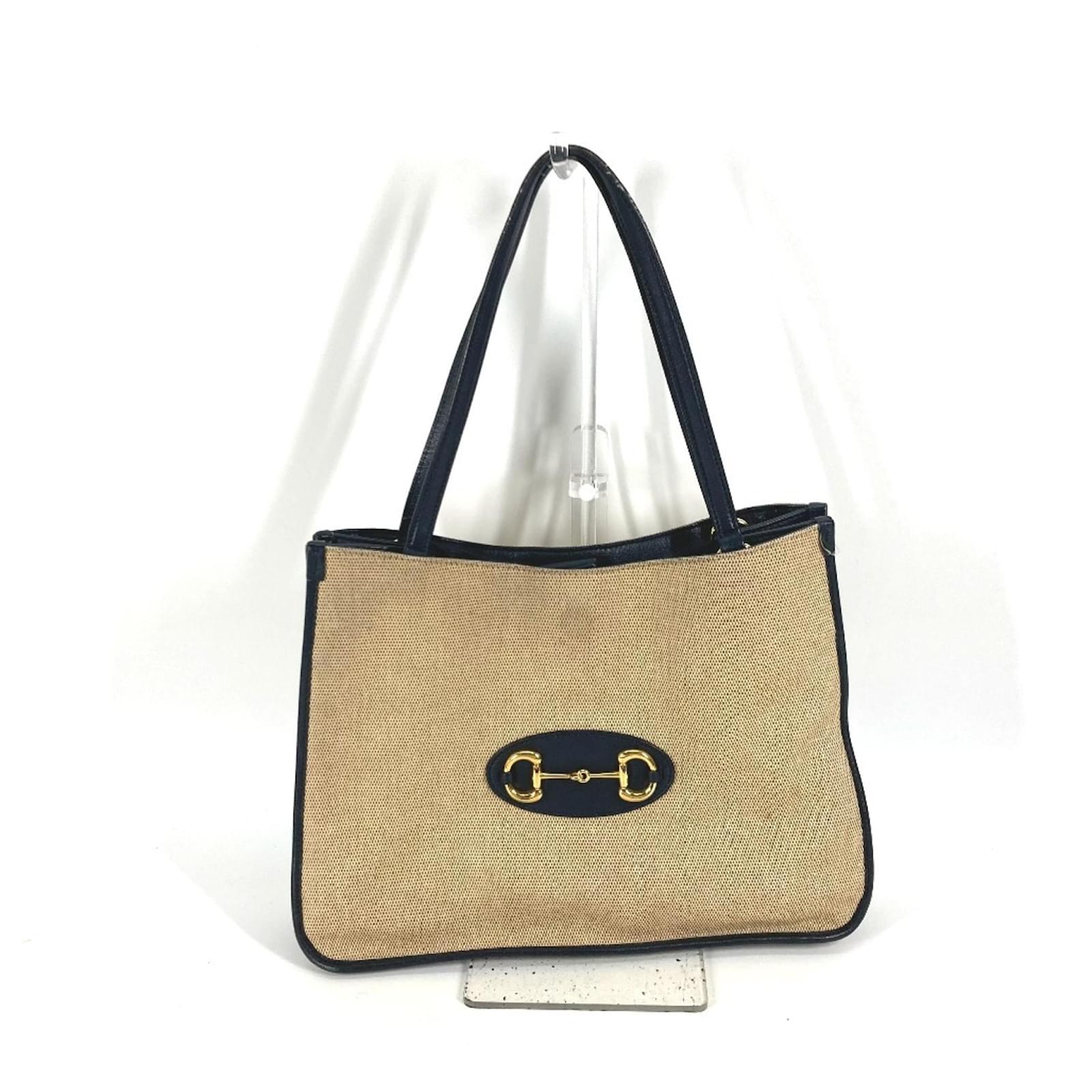 Gucci 1955 Horsebit Shoulder Bag/Tote Bag Beige Navy blue Leather