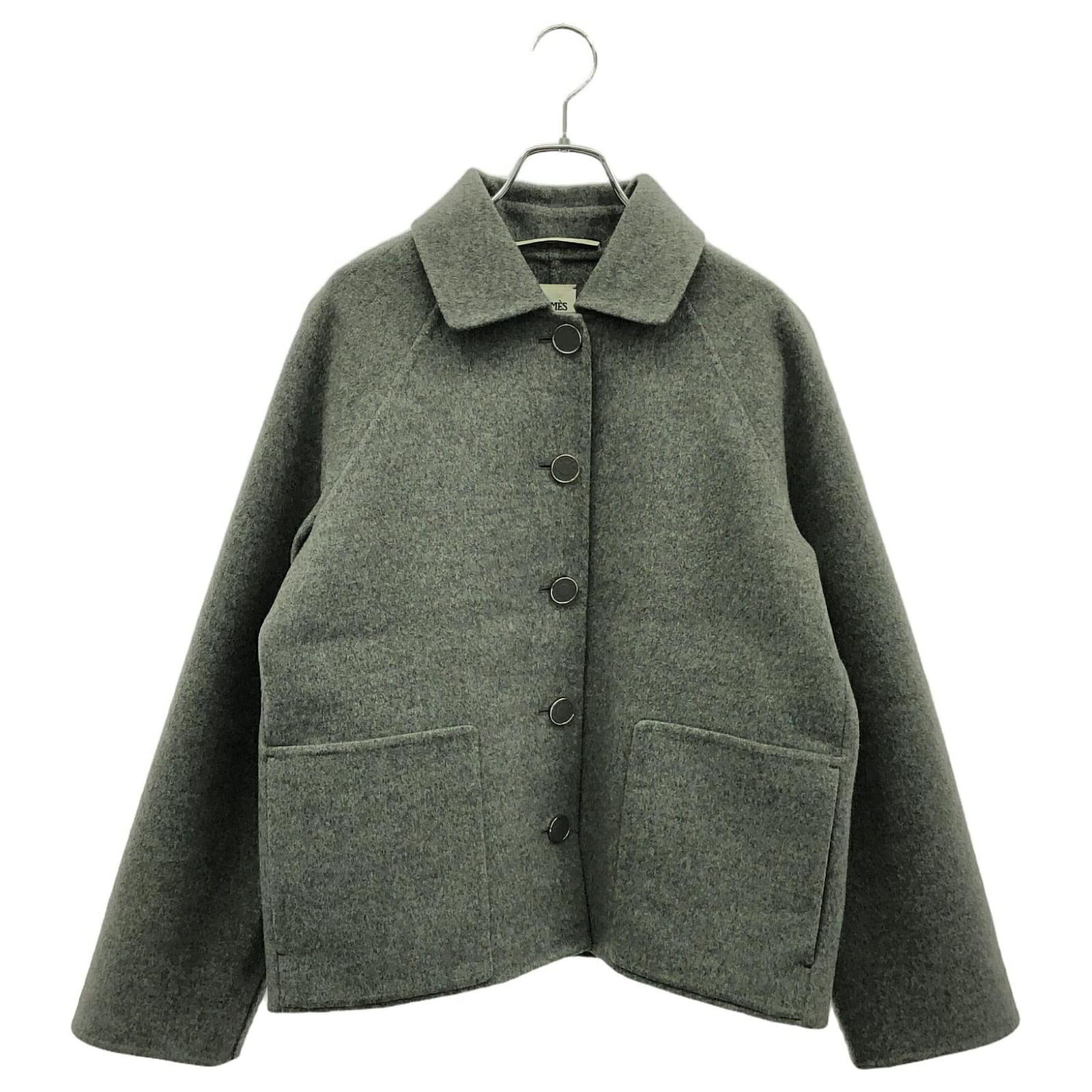 ジャケット・アウター HERMES Khaki Gray wool Stand collar Coat Hermès Hermes Jacket Cashmere Outerwear Grey ref.2479375