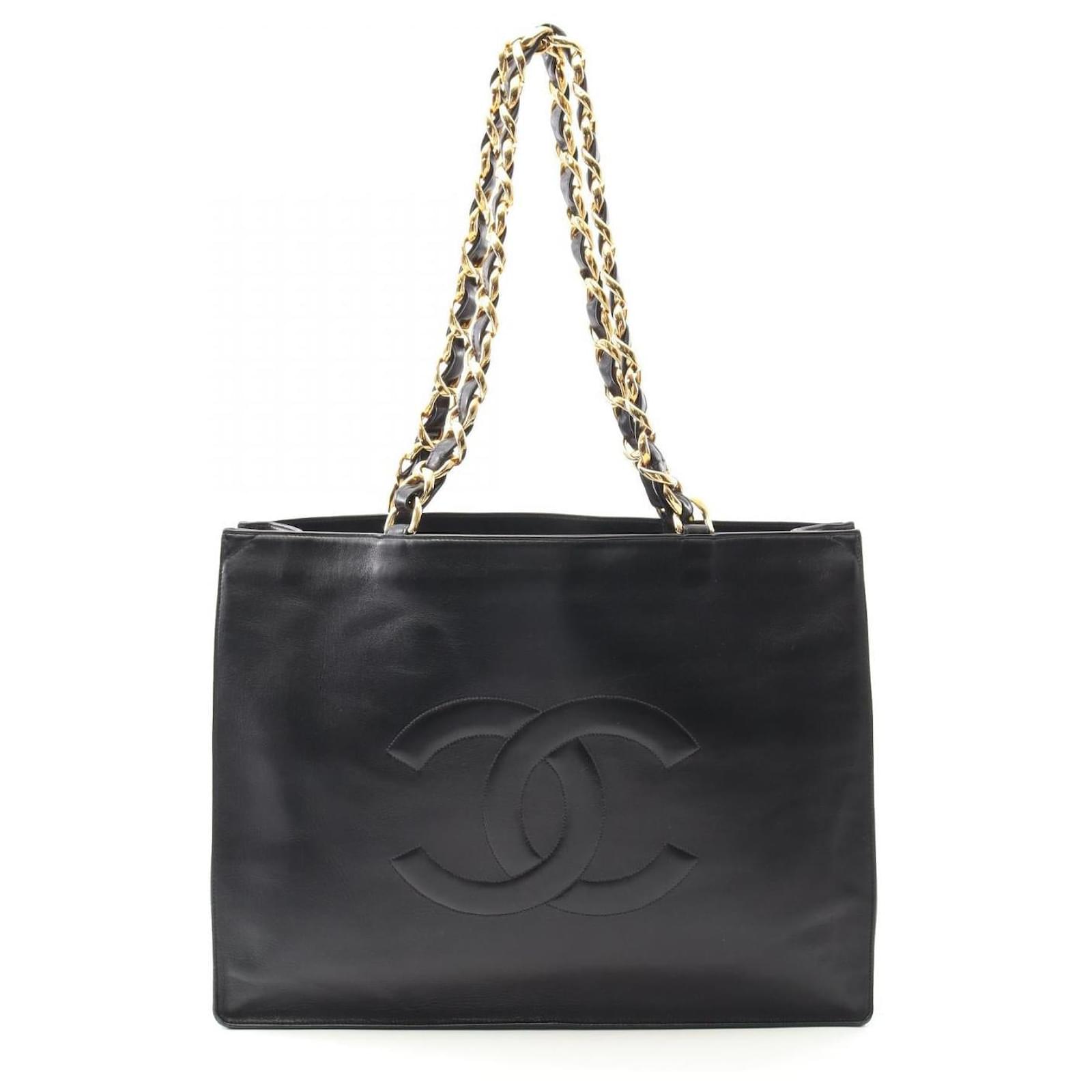 Chanel Deauville Leather Tote Bag Black Joli Closet