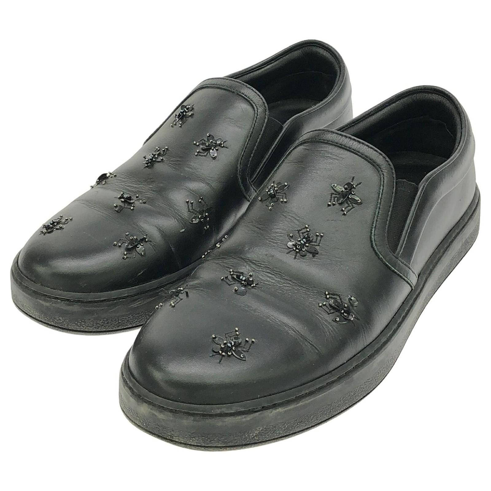 Dior Homme BEE Embroidery Leather Slip-on Black Joli