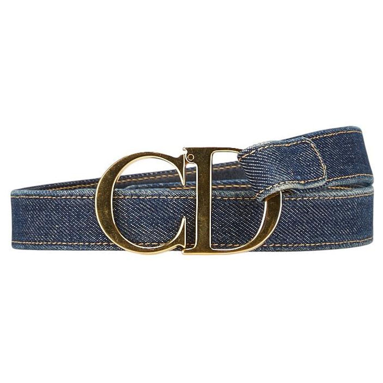 Dior CD Buckle Denim Belt Blue Golden Gold-plated ref  display picture 3