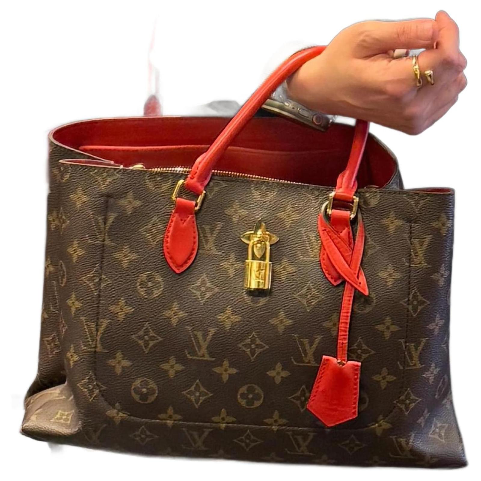 Louis Vuitton Flower Tote Bag Red Monogram Leather