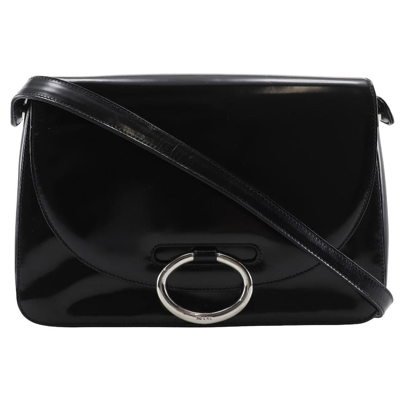 バッグ PRADA leather one shoulder bag black Prada One Shoulder Patent Leather Shoulder Bag Black Enamel