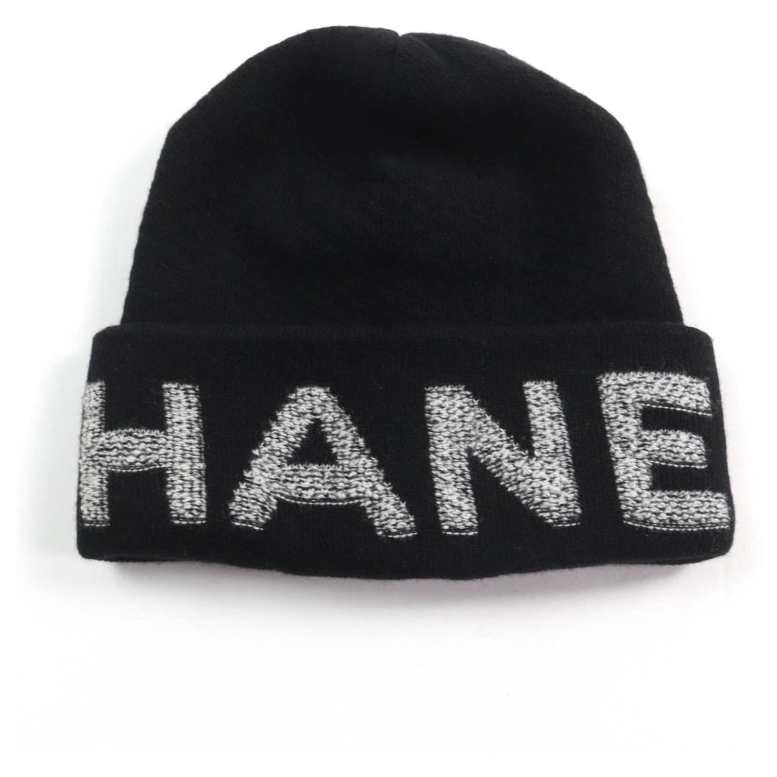 Chanel Logo design Wool Cashmere Knit Cap Black Joli