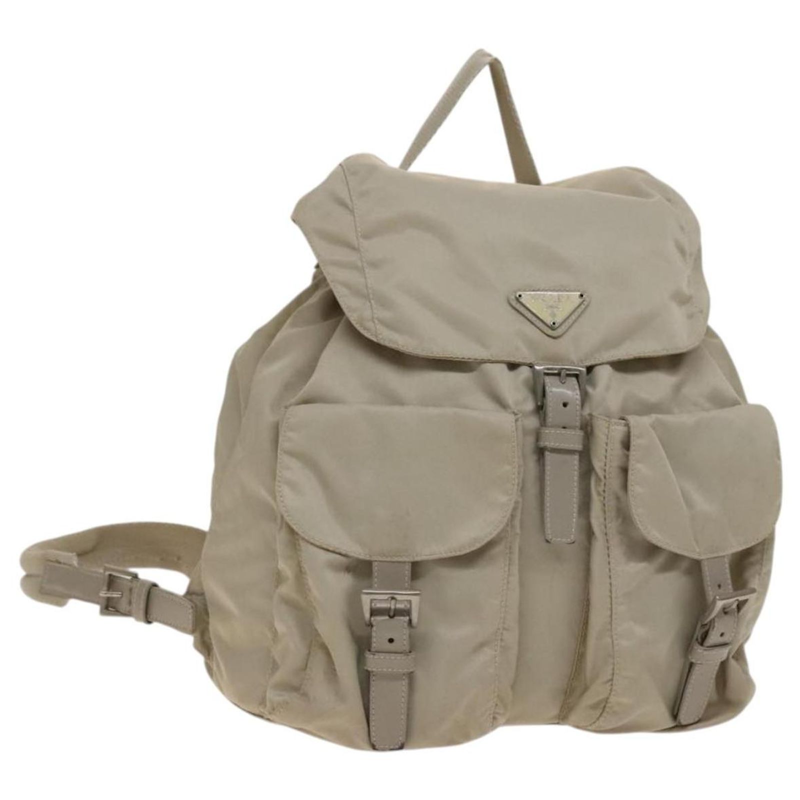 PRADA Backpack Nylon Ivory Silver Auth 138397 Silvery Cream  display picture 1