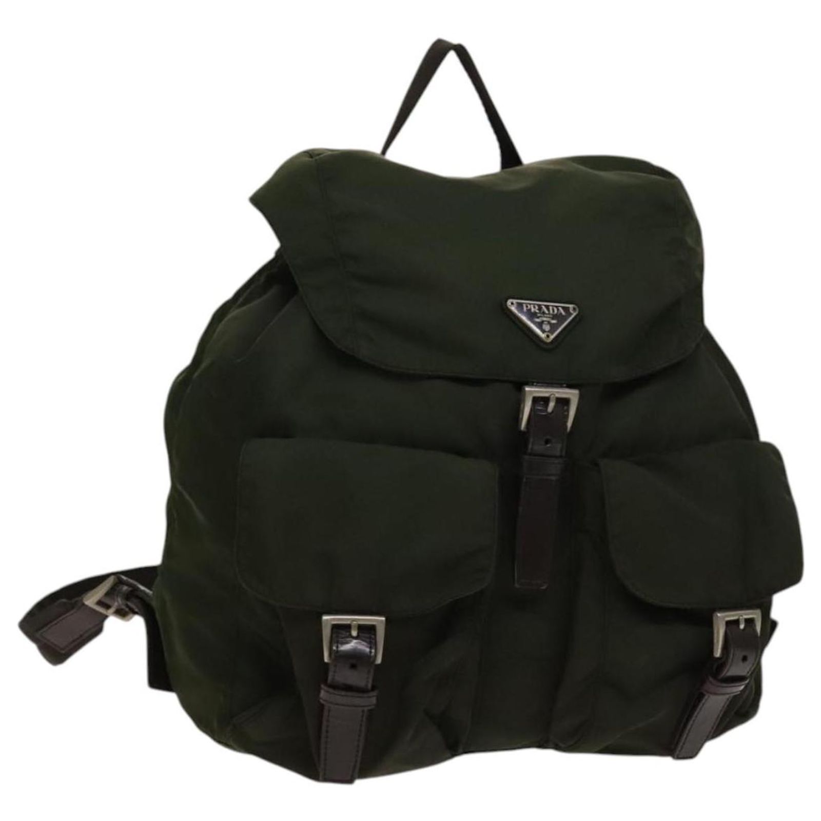 PRADA Backpack Nylon Green Silver Auth 136692 Silvery ref  display picture 1