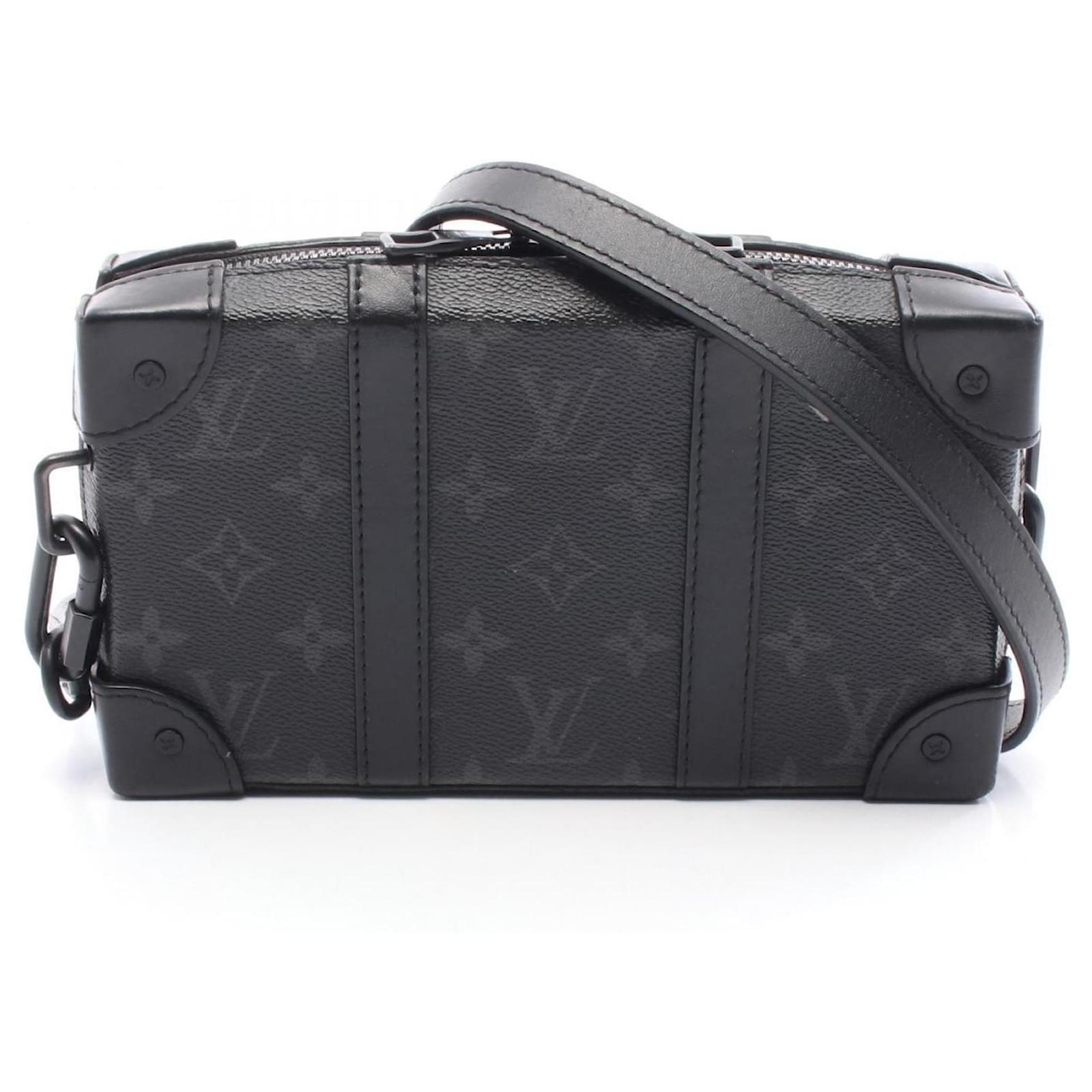 Louis Vuitton Soft Trunk Wallet Shoulder Bag Black Leather Cloth