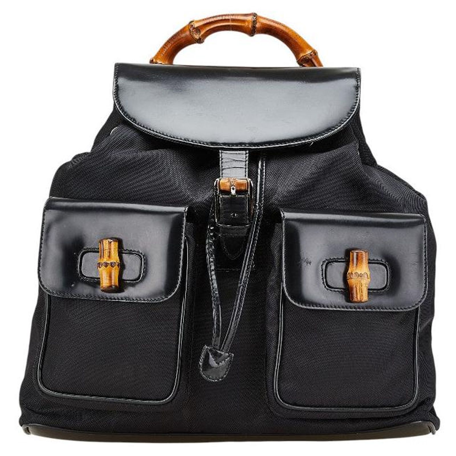 Gucci Bamboo Nylon/Patent Black Backpack Bag. Gucci Leather Backpack with Bamboo Detail main image 2