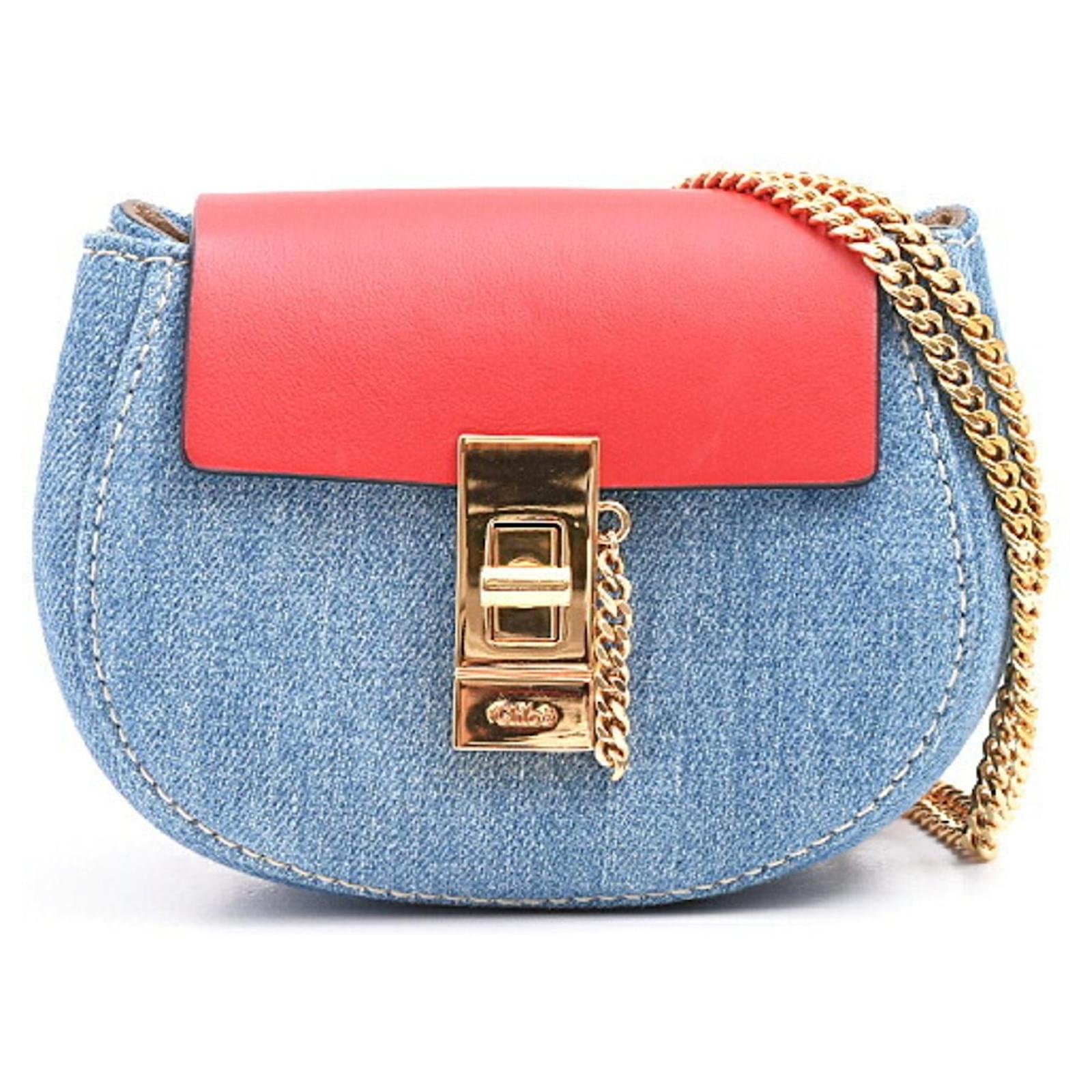 Chloé Damen Drew Mini Umhängetasche Rucksack Rot Blau Leder John