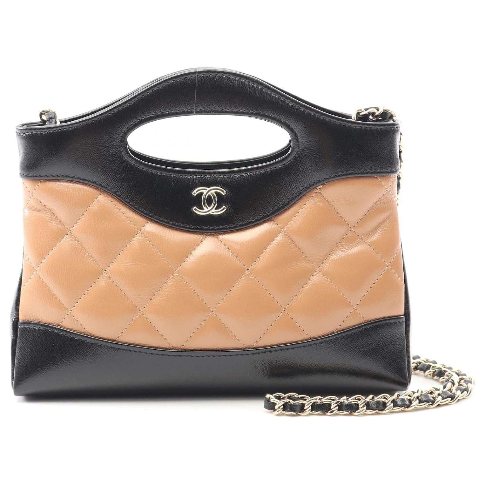 Chanel 31 Nano Calfskin Shoulder Bag Black Beige Leather ref
