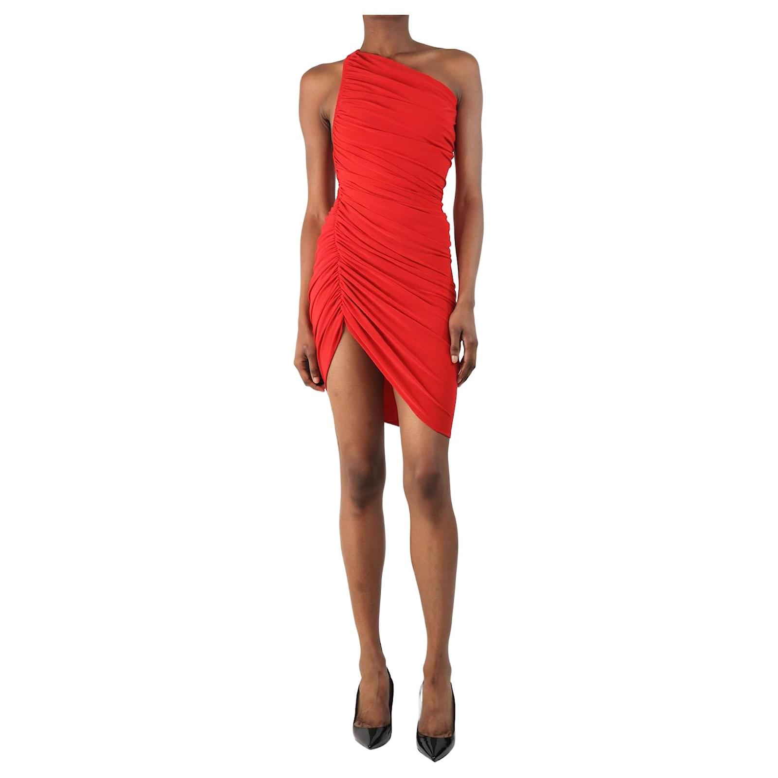 Norma Kamali Red one-shoulder ruched mini dress - size XXS (Sold) - Joli  Closet
