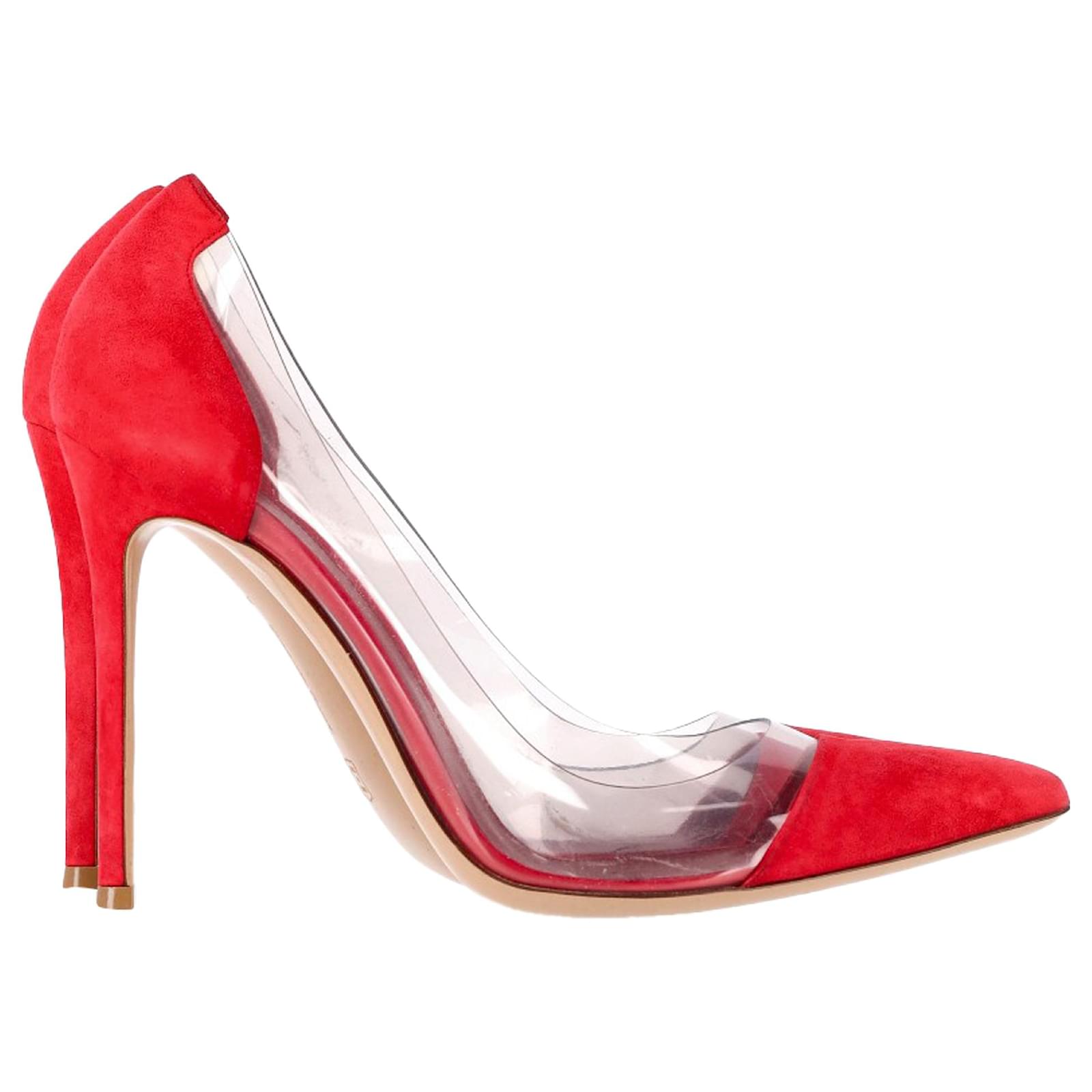 Gianvito Rossi Plexi 100 PVC Pumps in Red Suede Joli