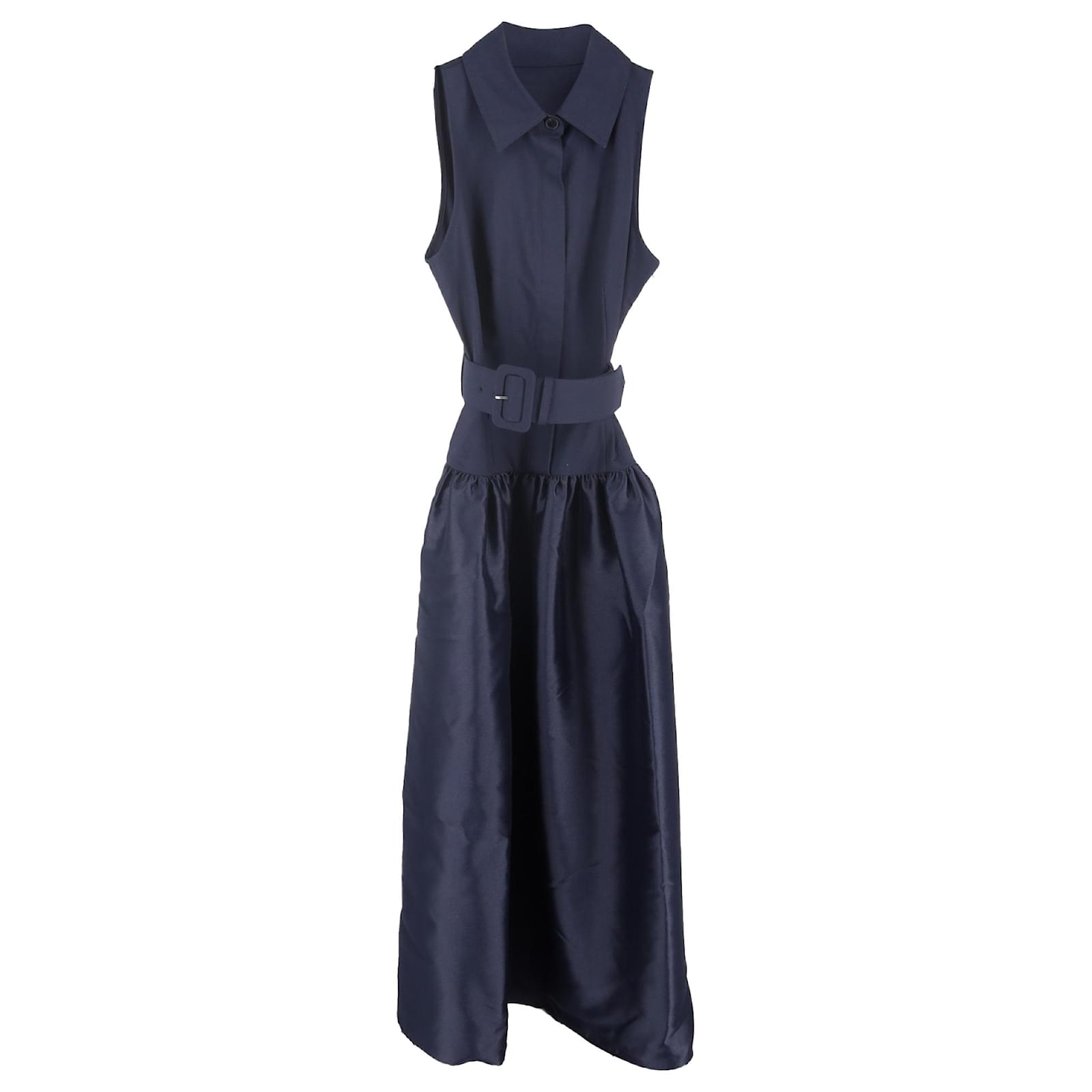Self portrait Self-Portrait Belted Twill Midi Dress in Navy Blue Polyester  ref.JC2487207 (Sold) - Joli Closet