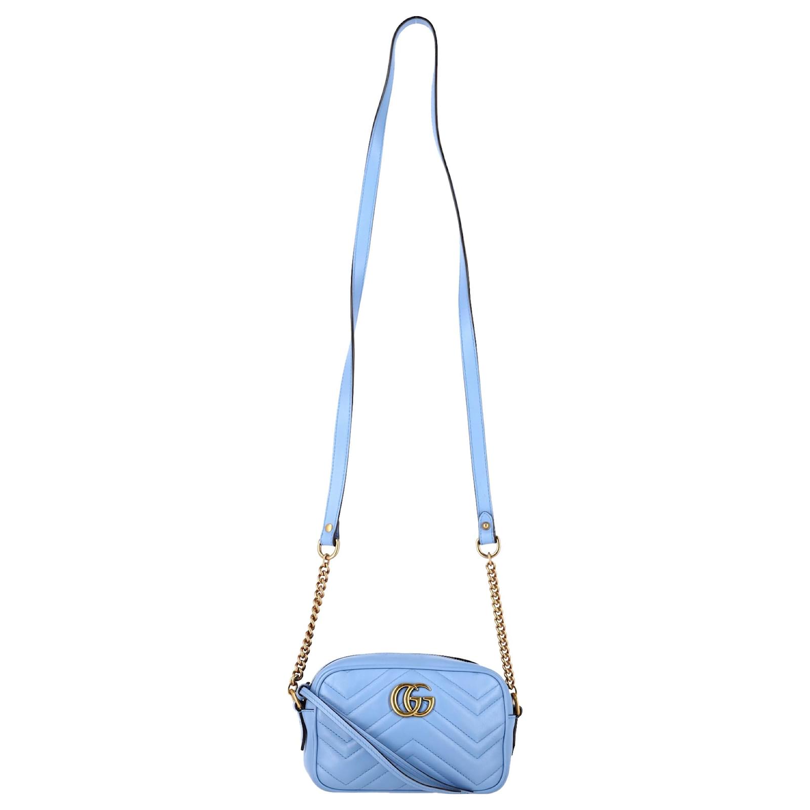 Gucci Matelasse Mini GG Marmont Crossbody Bag in Light Blue