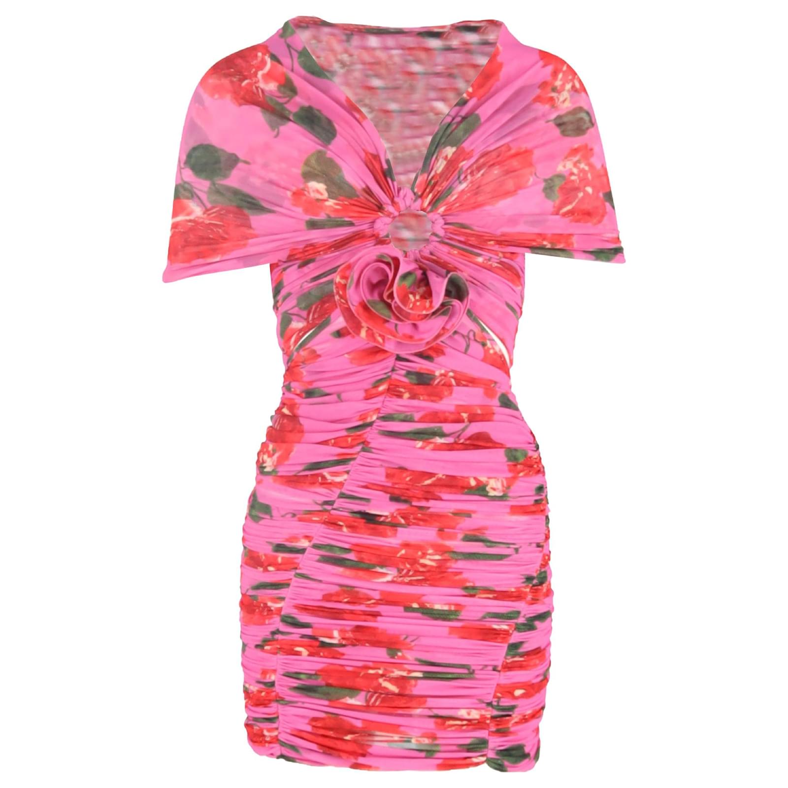 Magda Butrym Floral-Print Ruched Off-Shoulder Mini Dress In Pink Polyamide  Nylon ref.2487250 - Joli Closet