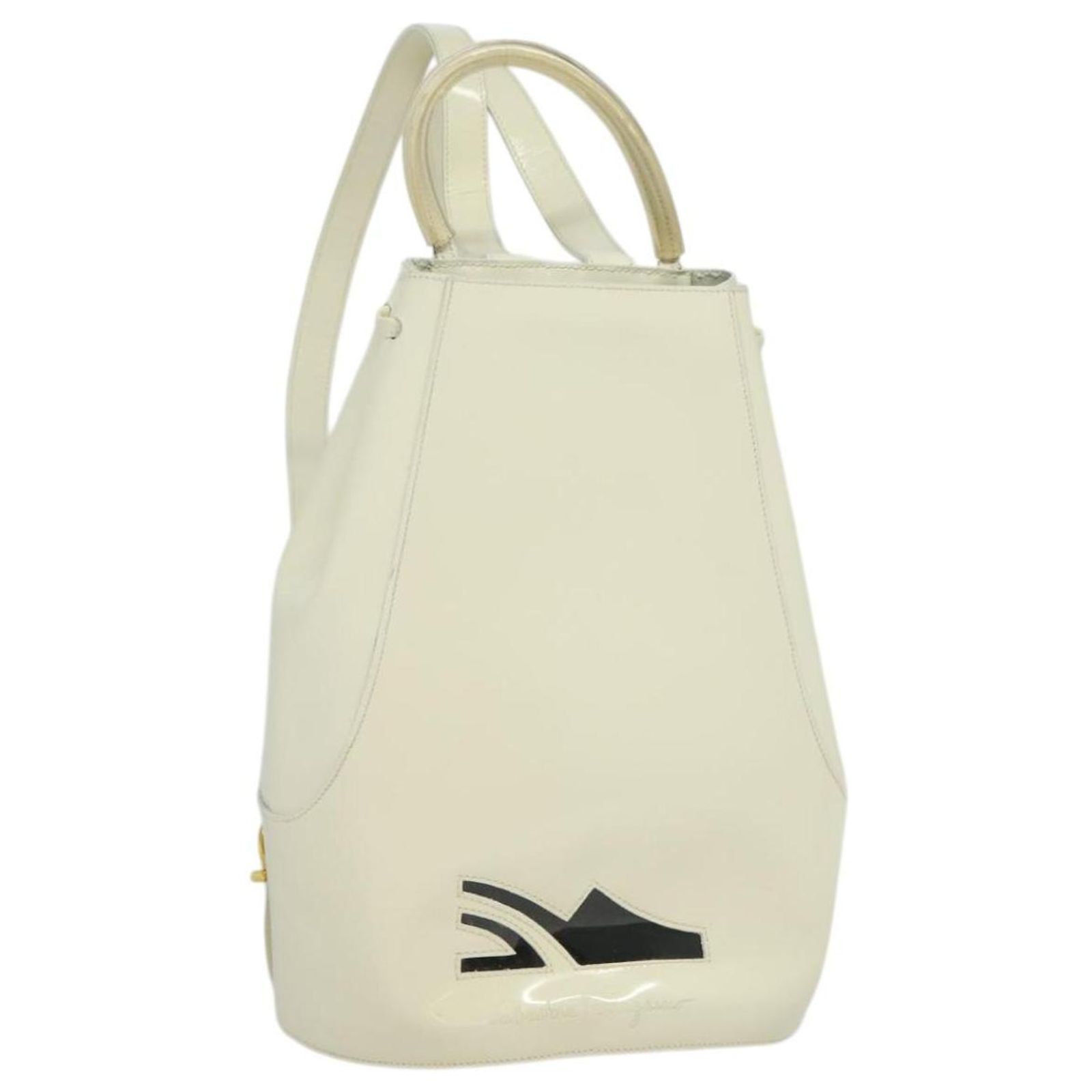 Salvatore Ferragamo Gancini Backpack Patent leather White  display picture 1