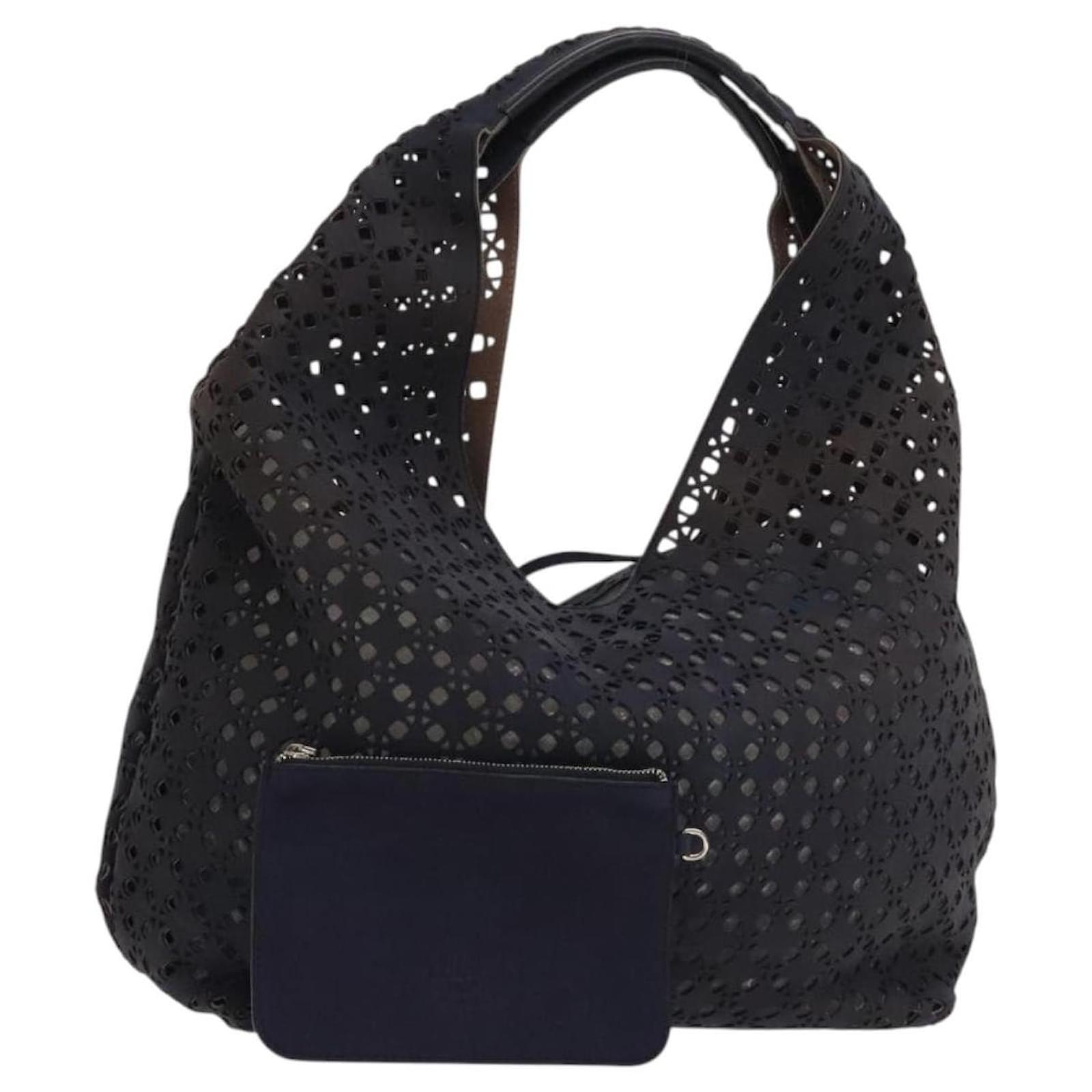 LOEWE Anagram Punching Shoulder Bag Leather Navy Metallic