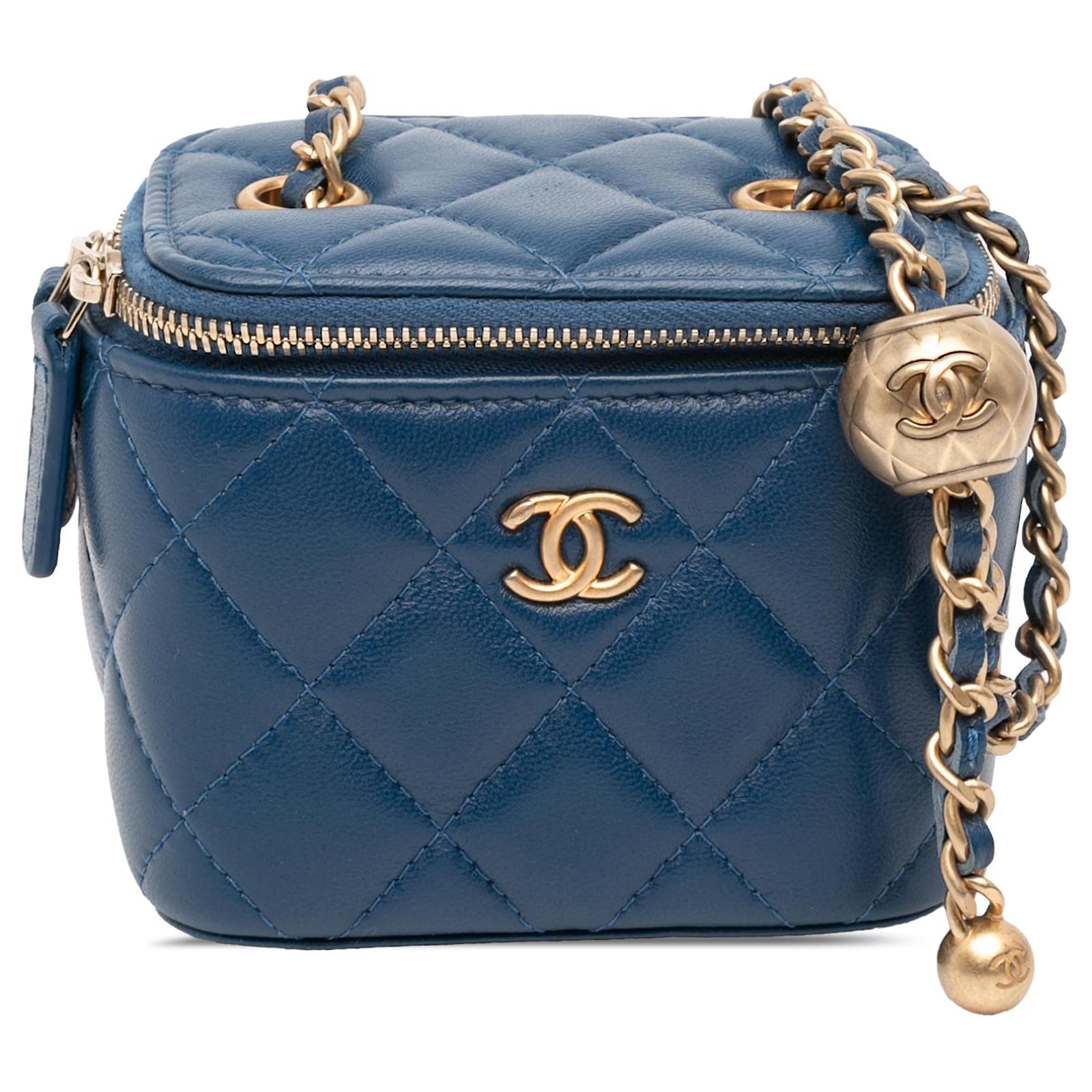 Chanel Blue Mini Quilted Lambskin Pearl Crush Vanity Case With