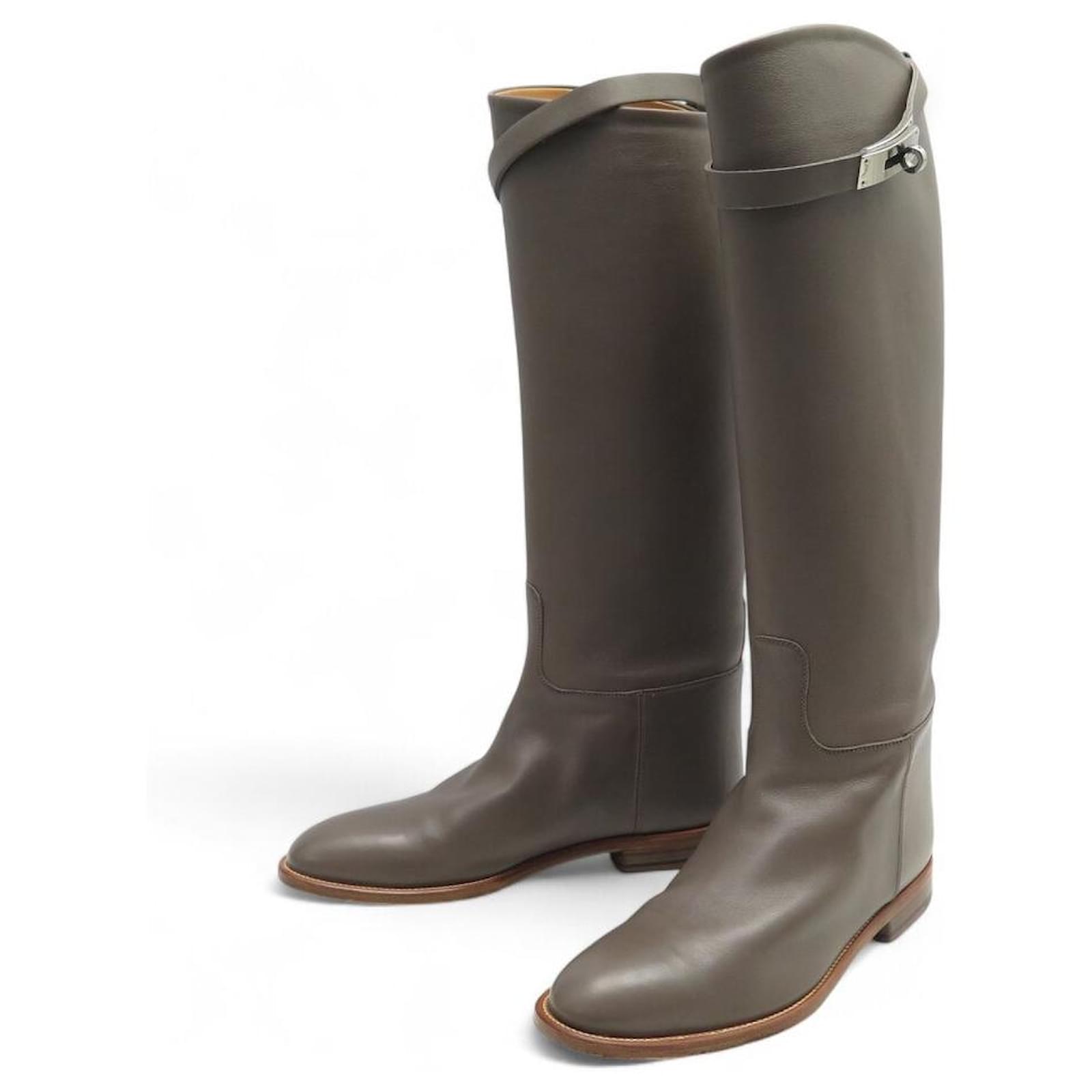 Hermès NEW HERMES JUMPING BOOTS 38 IN SWIFT TAUPE LEATHER KELLY