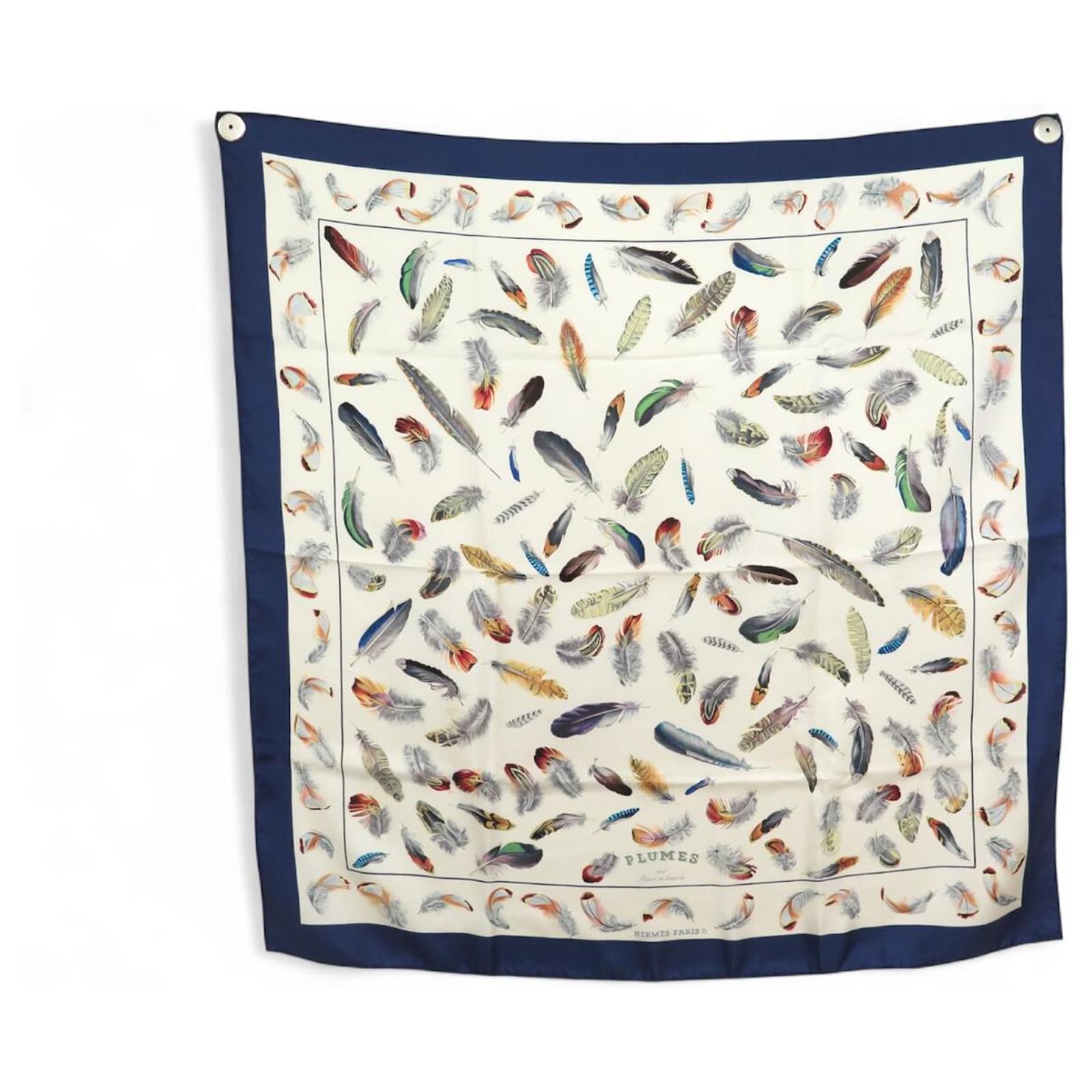 Hermès VINTAGE HERMES SCARF LES PLUMES LINARES BLUE SILK 90CM BOX