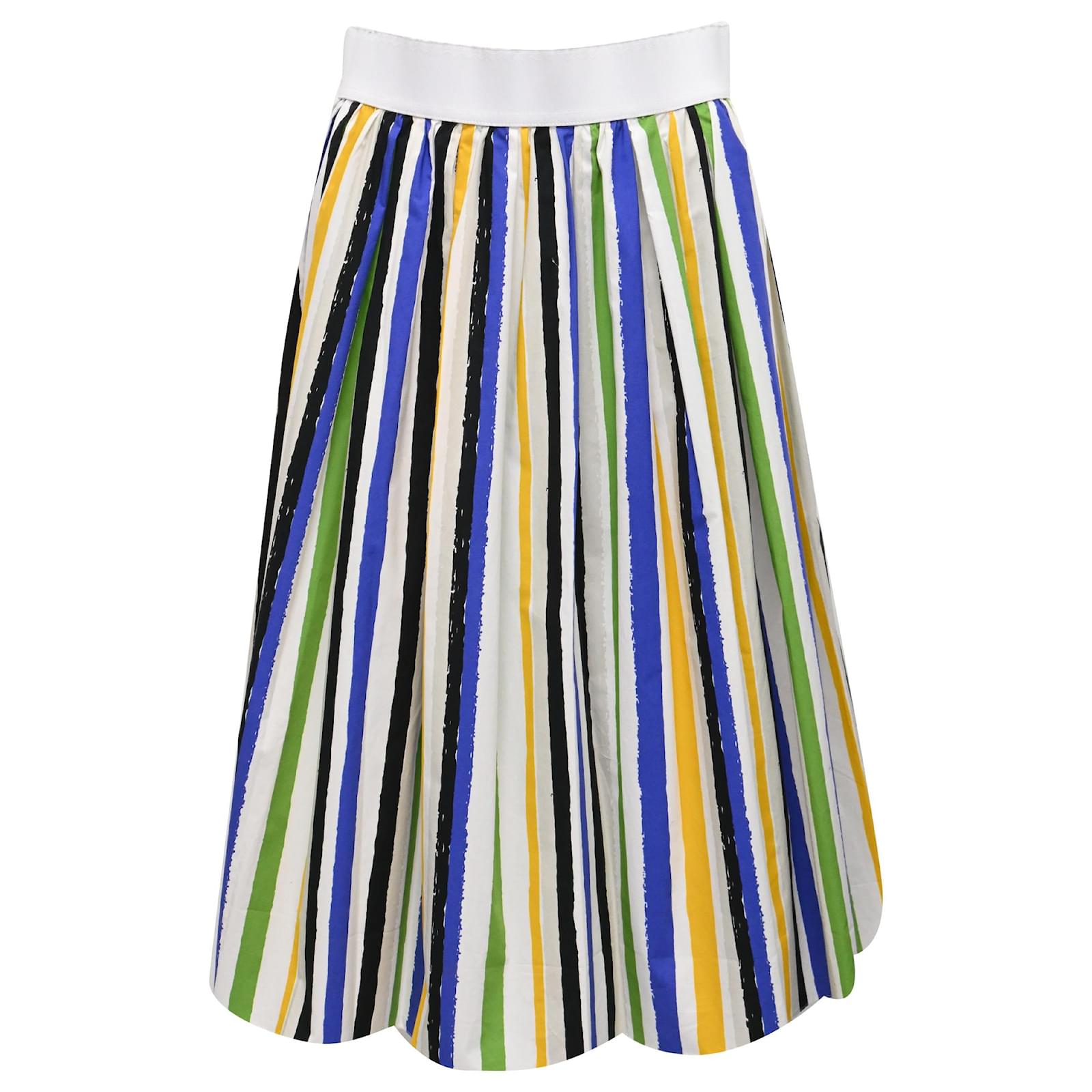 Dolce Gabbana Striped Midi Skirt in Multicolor Cotton Multiple