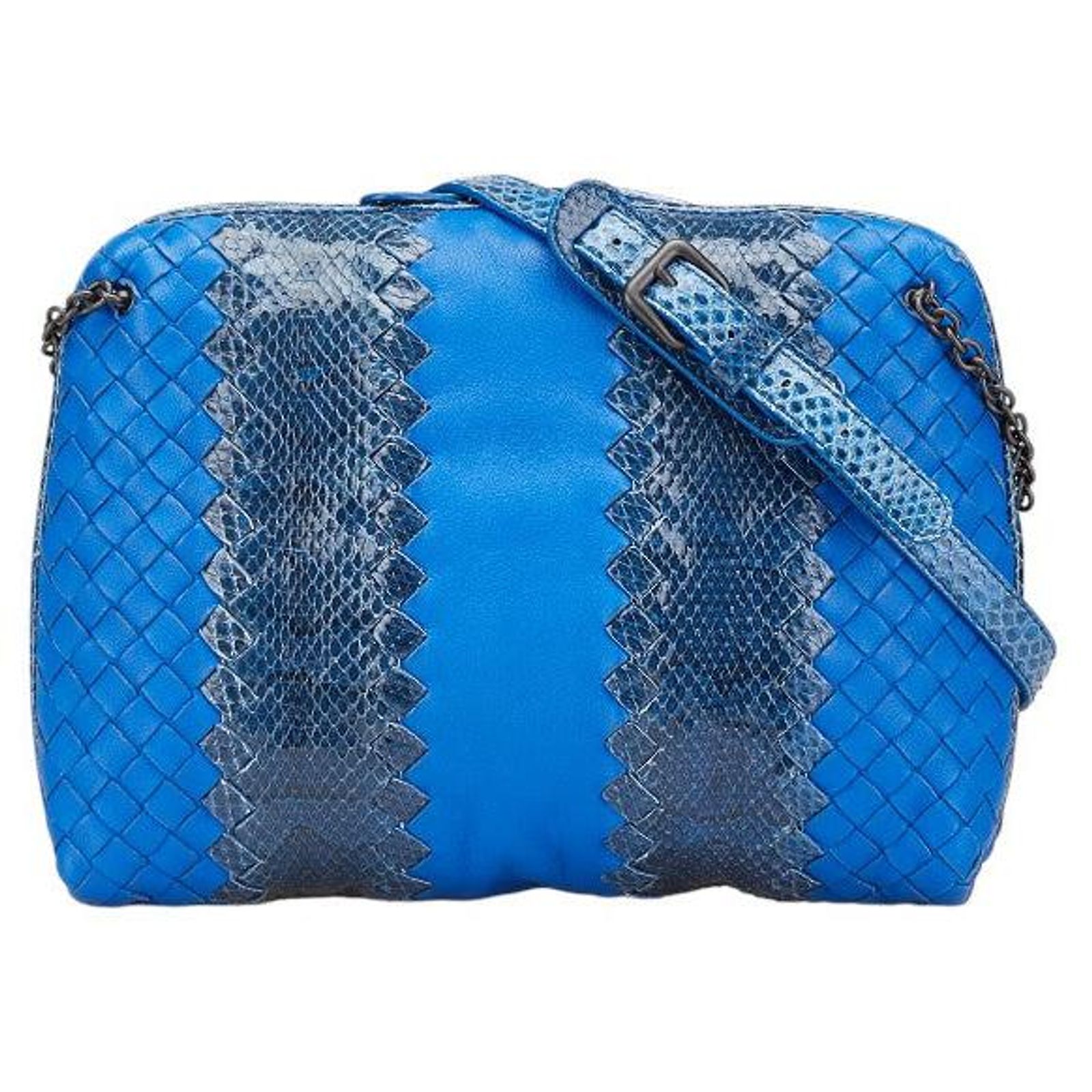 Bottega Veneta Intrecciato Leather Python Shoulder Bag Blue ref 