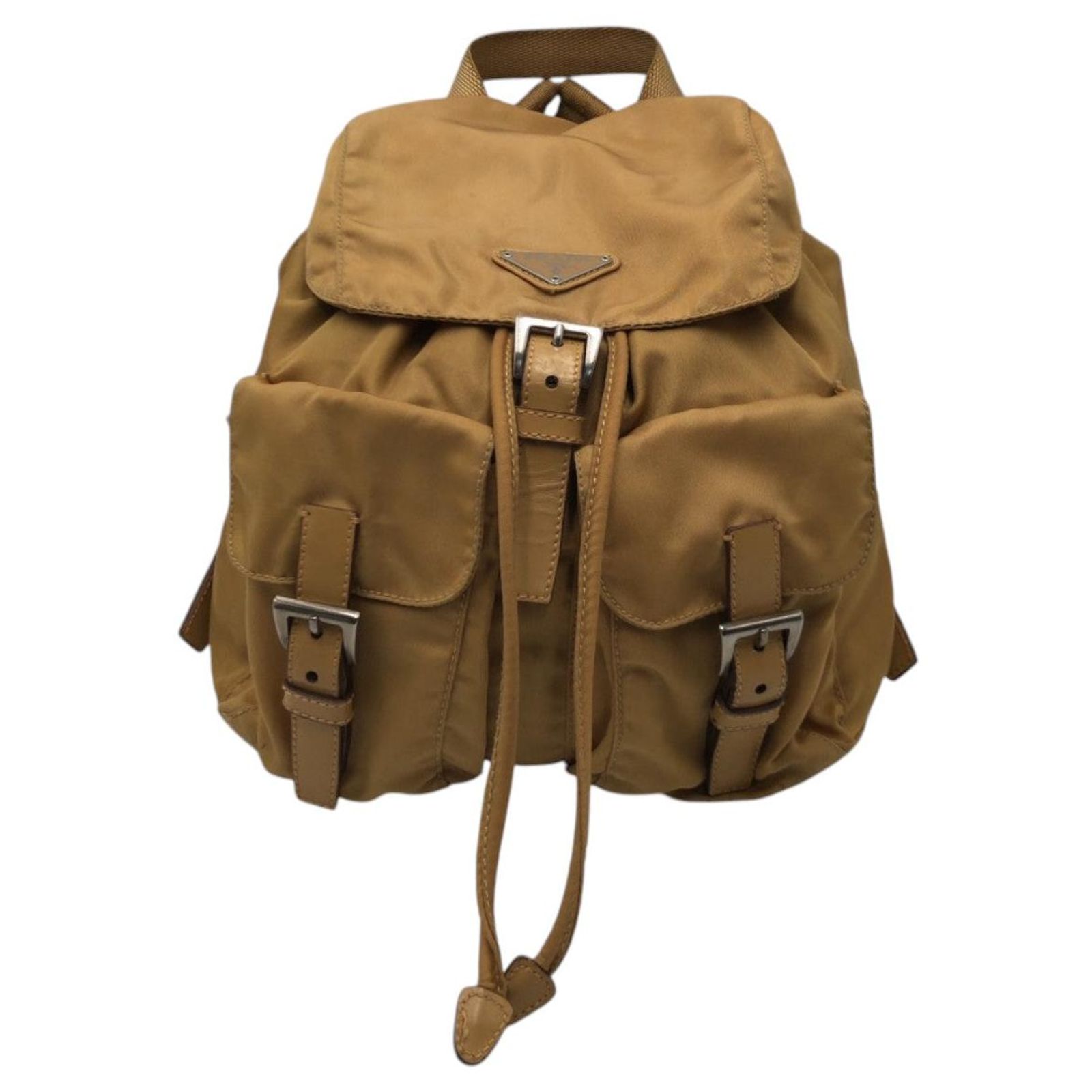 Prada Backpack Triangle Logo Tessuto Nylon Brown Khaki Prada Nylon Tessuto Triangle Logo Backpack Brown ref.2490194  main image 3