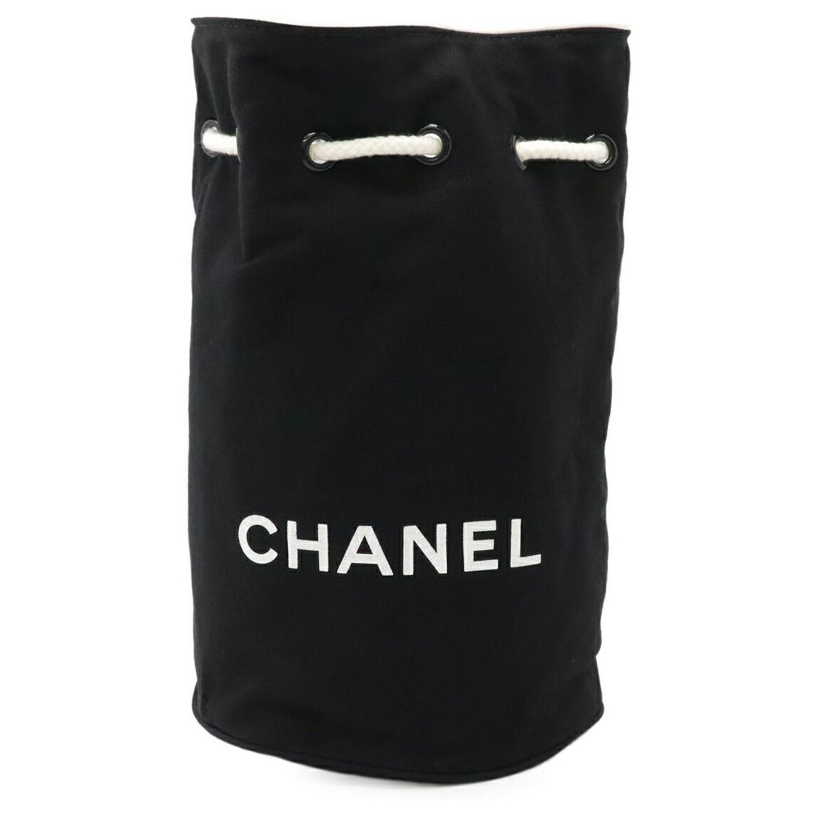 Chanel Canvas Vinyl Logo Print Pool Bag Black Cloth ref 