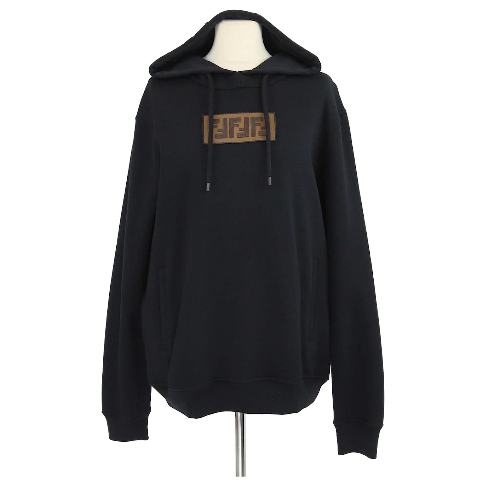 Fendi Black Blend Cotton Embroidered Patch Hoodie Sweatshirt Cloth