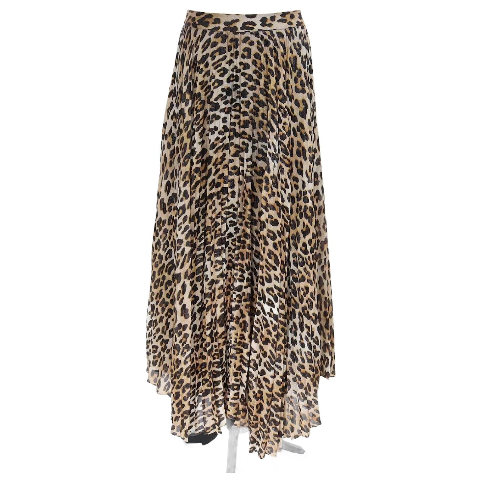 Alice Olivia Tricolor Silk Leopard Print Katz Flared Maxi Skirt