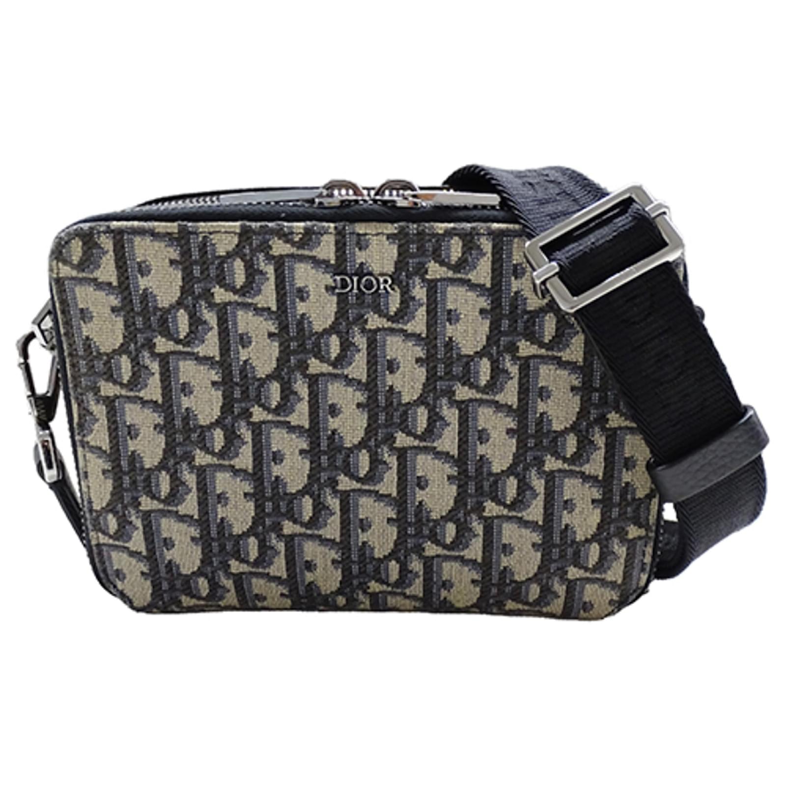Christian Dior Men's Oblique Jacquard Shoulder Bag Black Beige