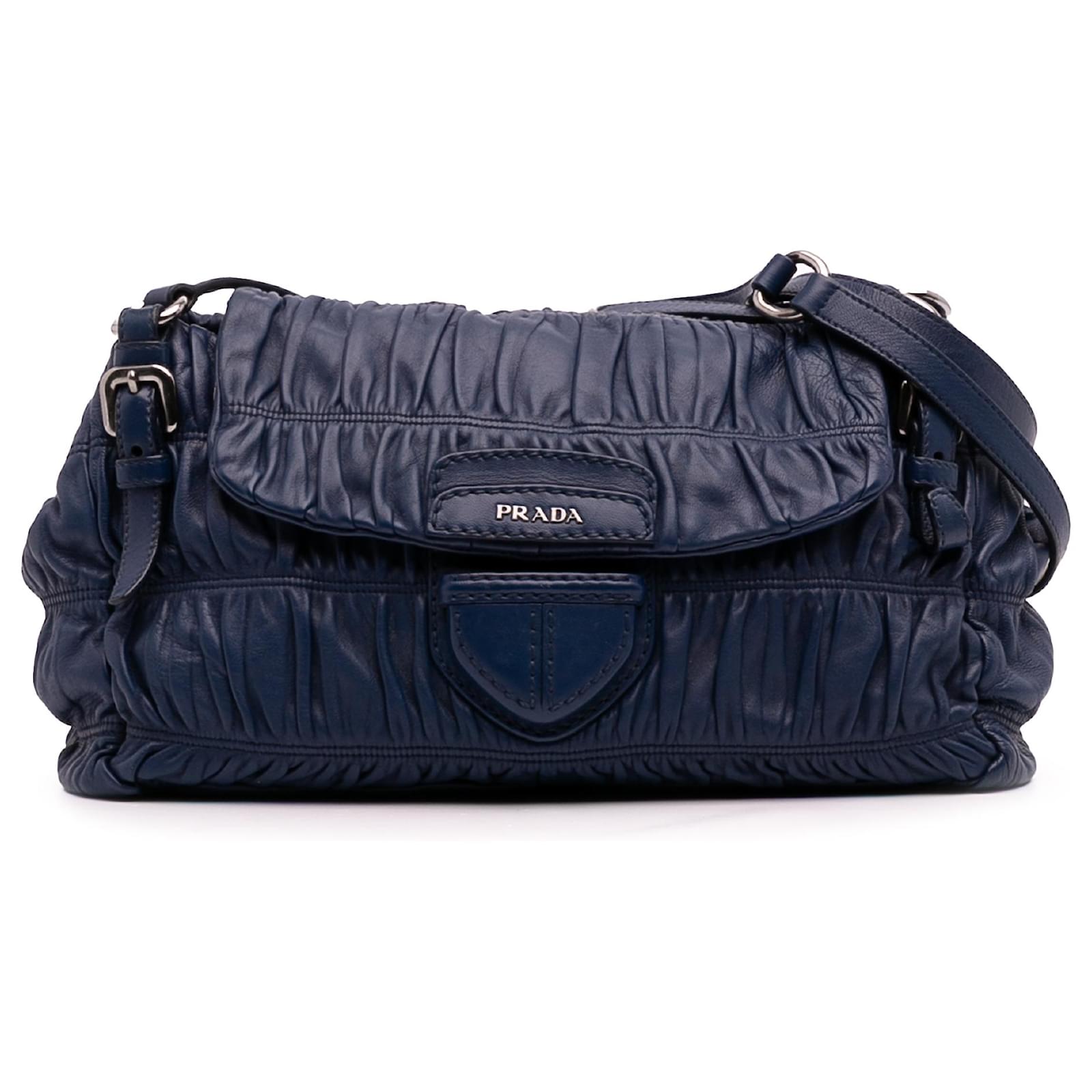 Prada Blue Nappa Gaufre Shoulder Bag Dark blue Leather ref