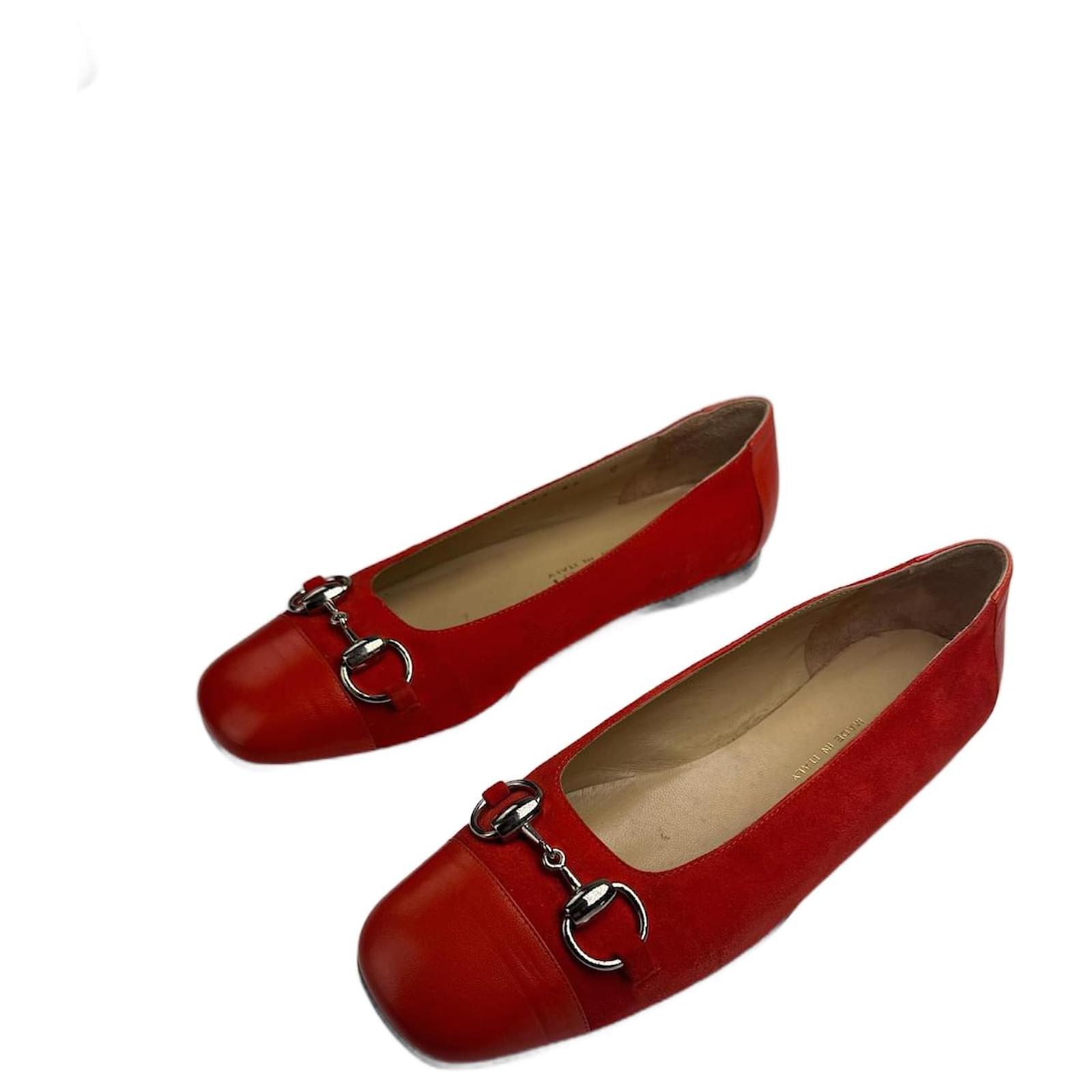 Vintage Gucci Suede Patent Leather Ballerina Loafer Red EU37 ref
