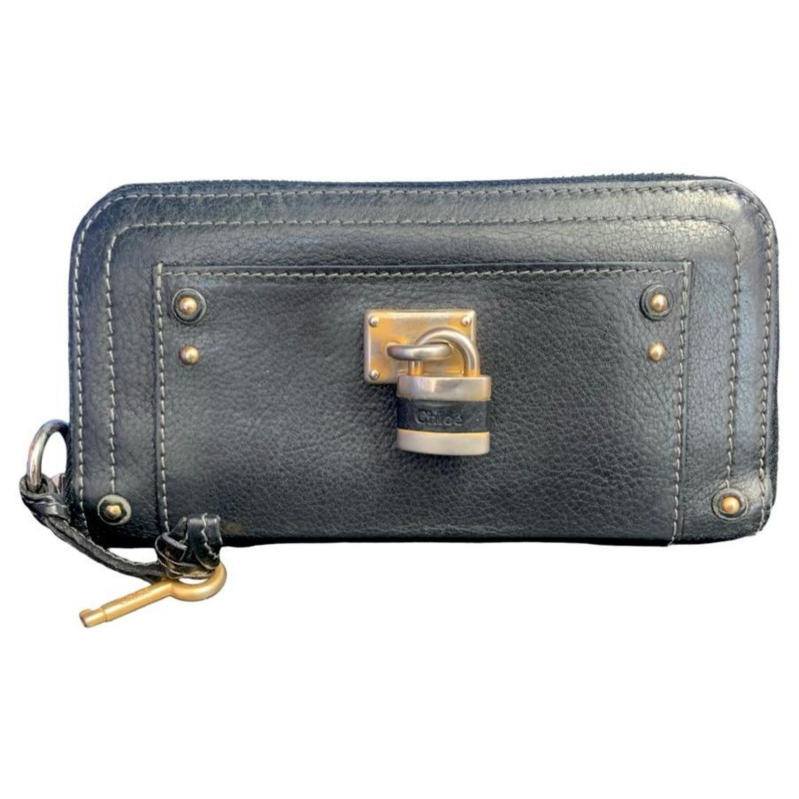 CHLOÉ Paddington wallet Black Gold hardware Leather ref.JC2497055 