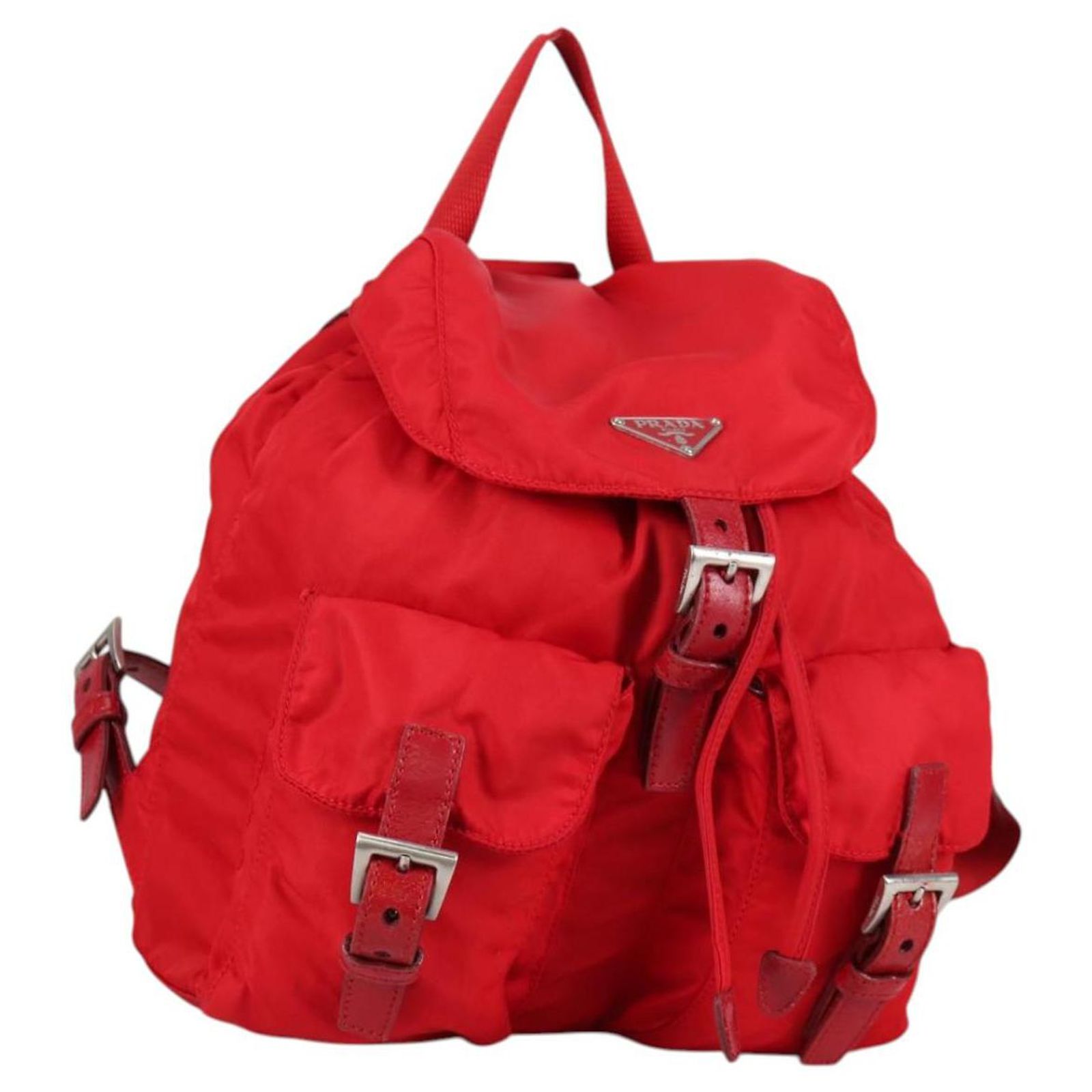 PRADA Backpack Nylon Red Silver Auth BA8871 Auth PRADA Medium Red Nylon Triangle Logo Nylon Backpack | eBay main image 4