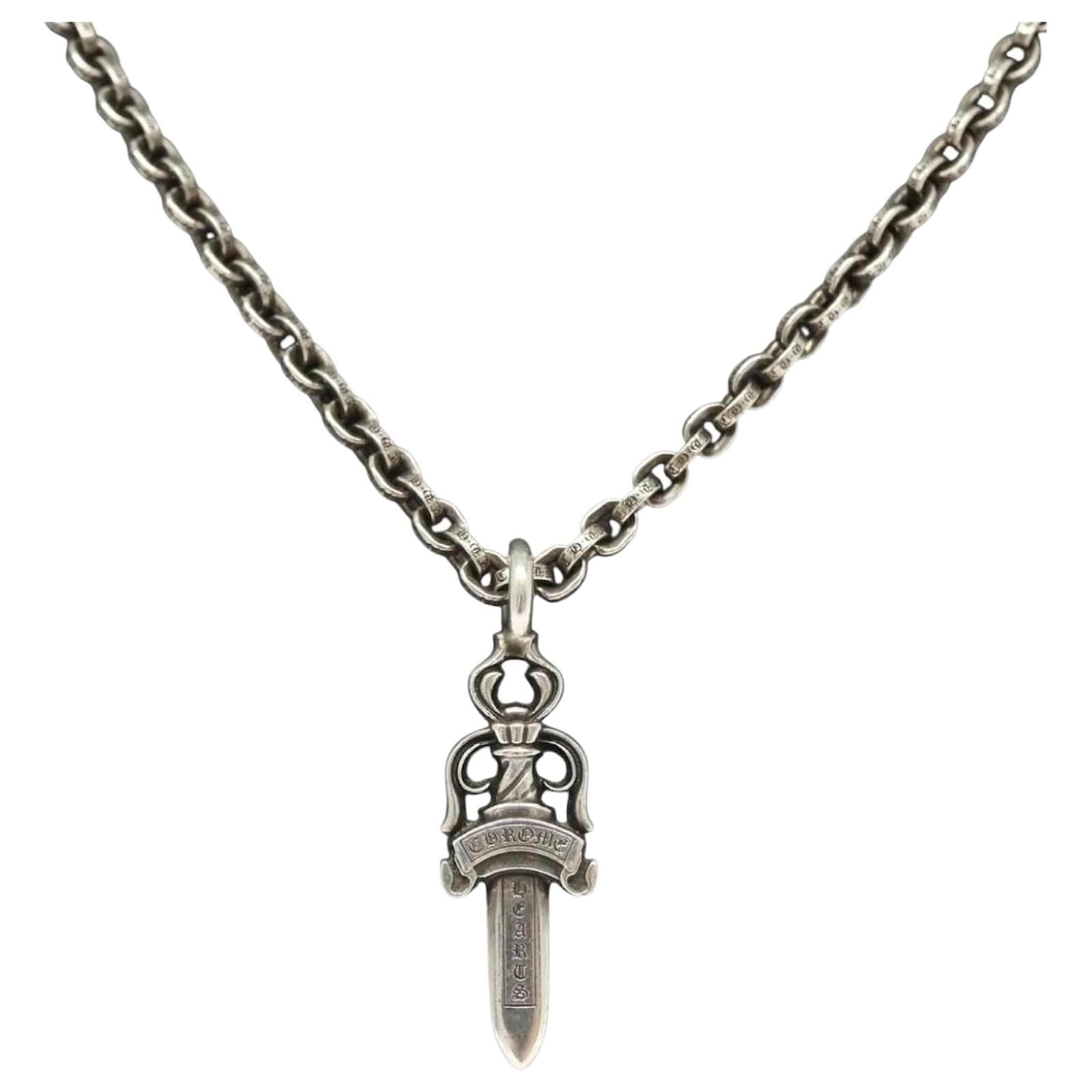 Chrome Hearts Double Dagger Paper Chain Necklace Ag925 Silver Auth