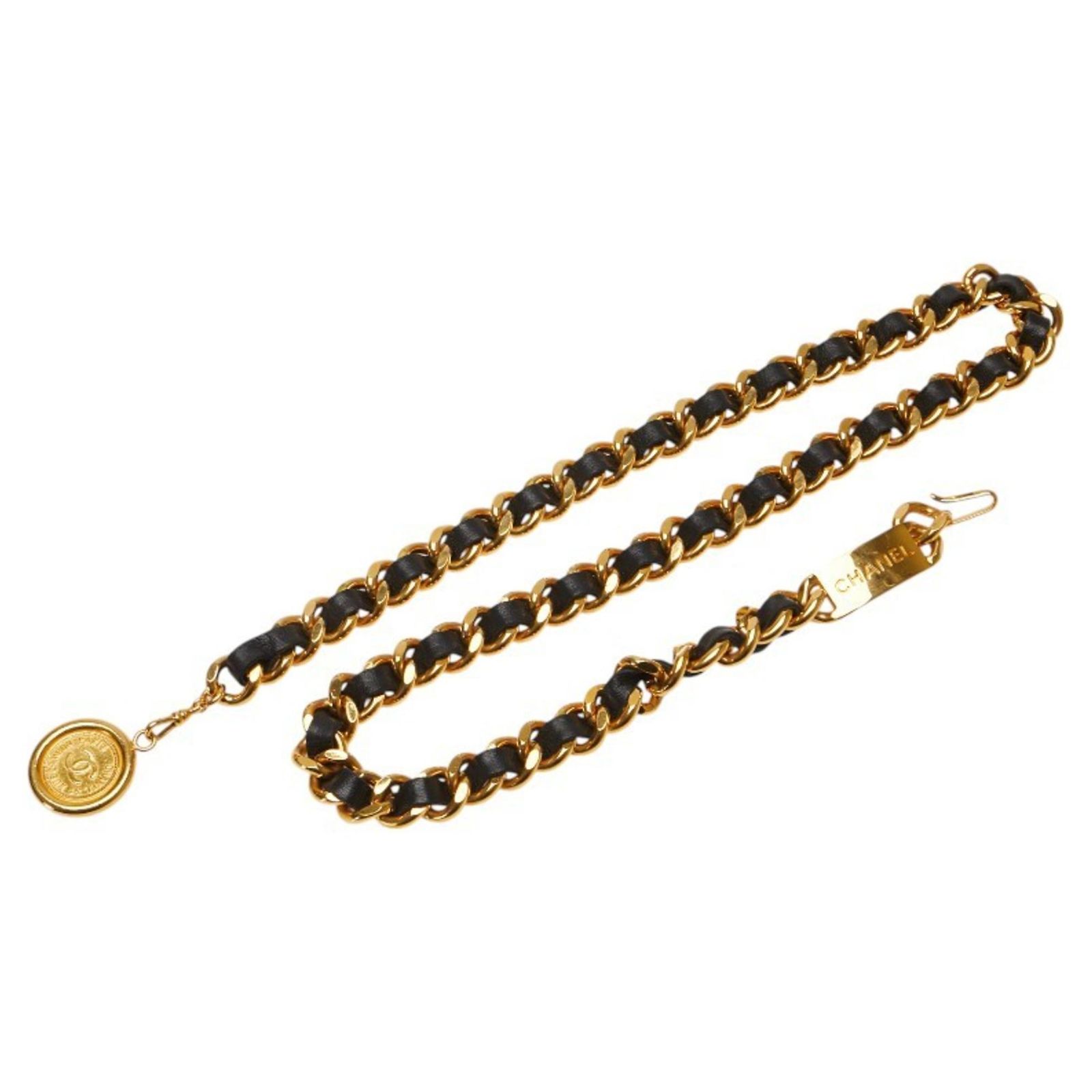 Chanel 31 Rue Cambon Medallion Coco Mark Chain Belt Black Golden 